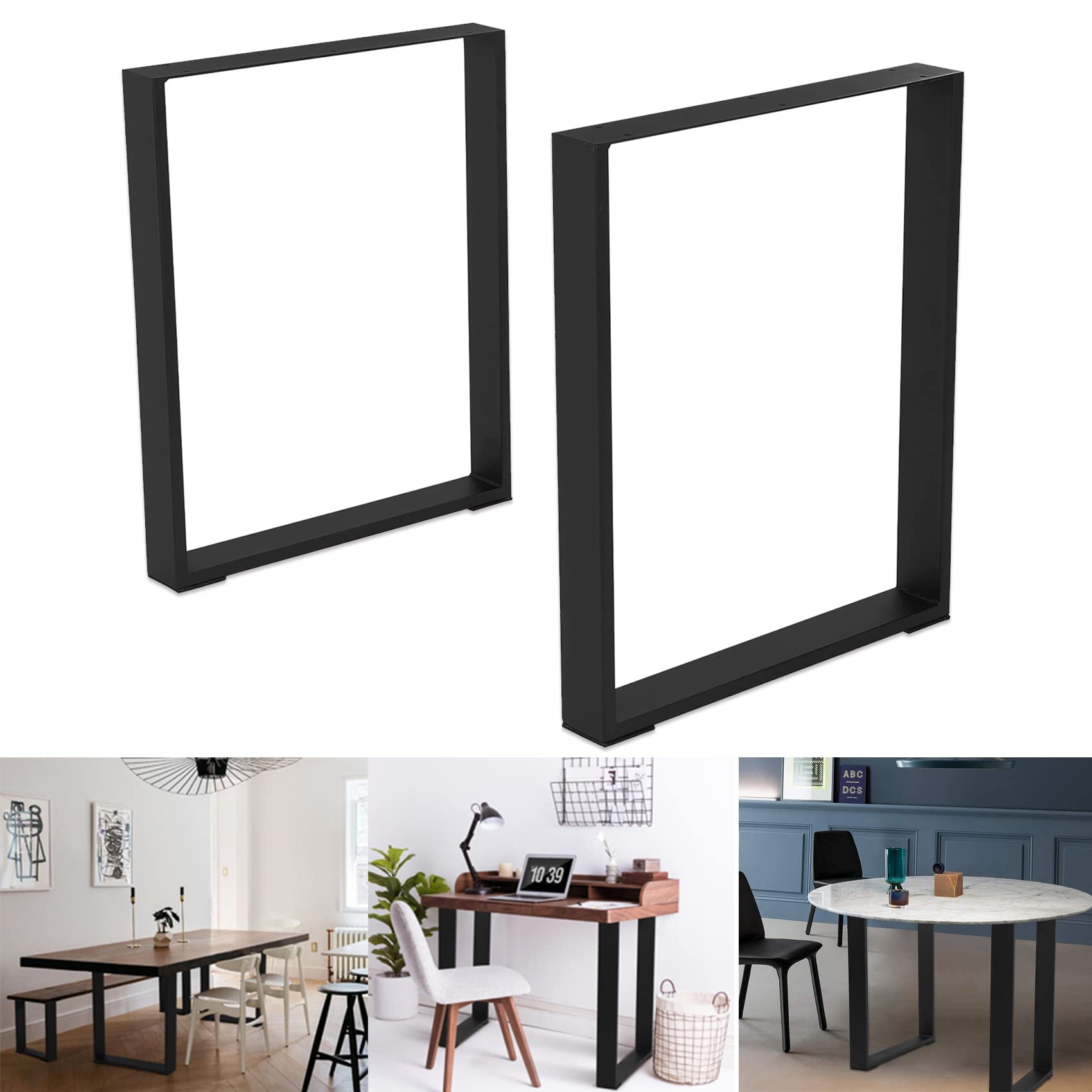 TENGCHANG Metal Table Legs - Set of 2 Black Dining Desk Furniture Legs 28