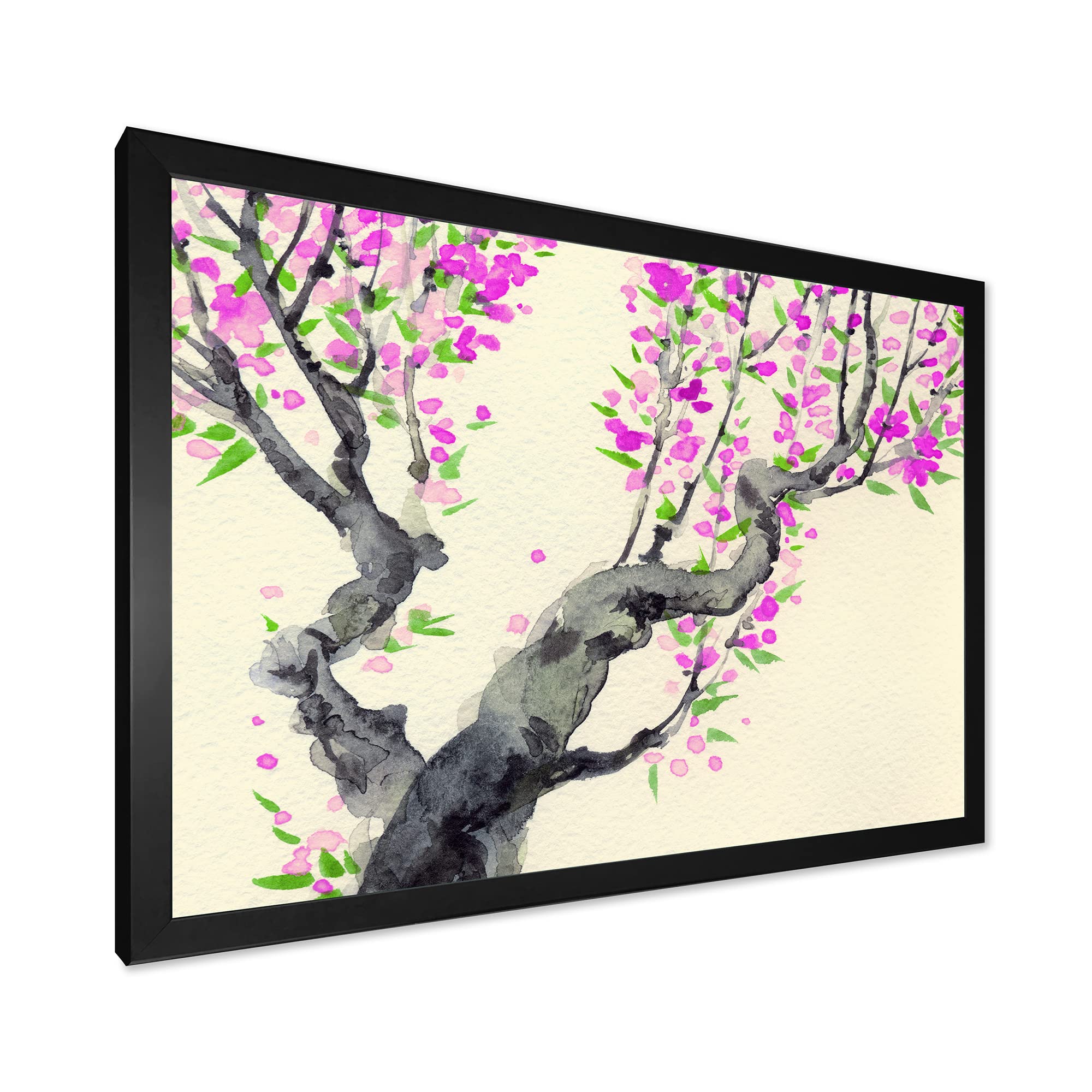 Japanese Traditional Purple Flowers Tree Framed Wall Art - Elegant Home Decor for Living Room, Bedroom & Office
