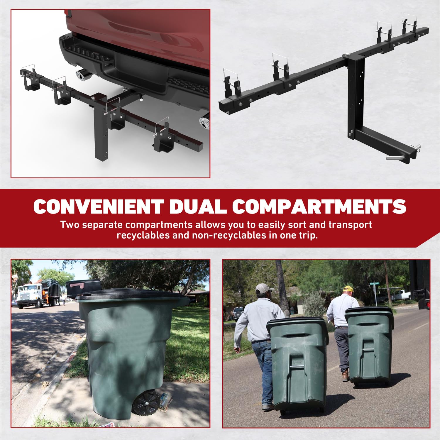 ELITEWILL Dual Wheeled Trash Can Hauler - Heavy Duty Garbage Can Towing Trailer Hitch Carrier for Truck, Golf Cart, ATV, UTV (Fits 2