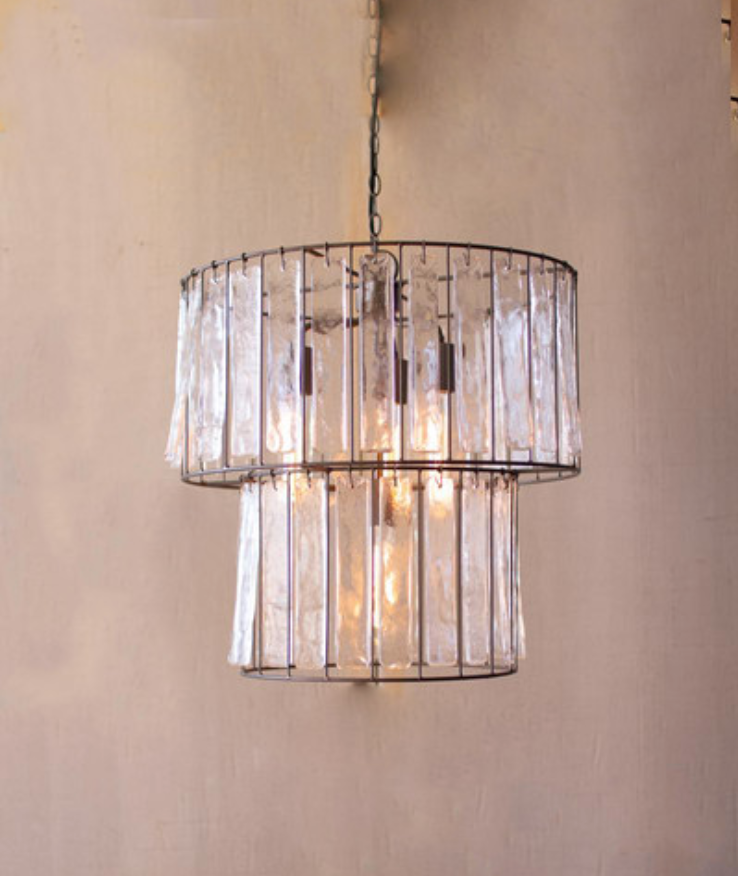 Two Tiered Glass Chime Pendant Light - Elegant Hanging Lamp for Dining Room, Bedroom & Living Room Decor