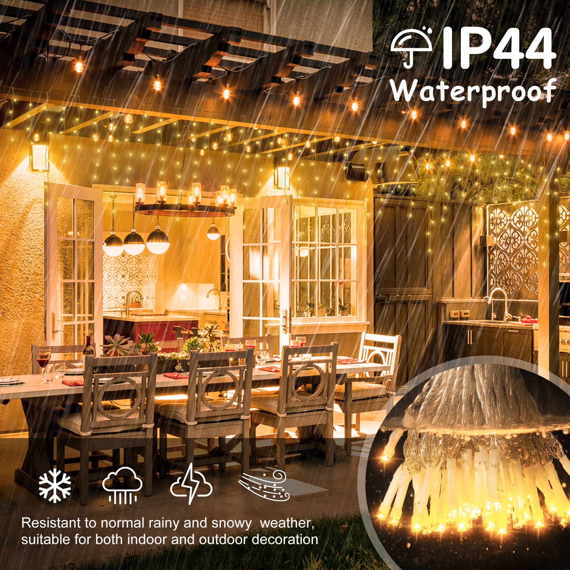 33FT 300 LED Icicle Christmas Lights - Outdoor Waterproof String Lights with 50 Warm White Drops for Holiday, Wedding & Indoor Decorations | Perfect for Roof, Tree, Window & Party Decor