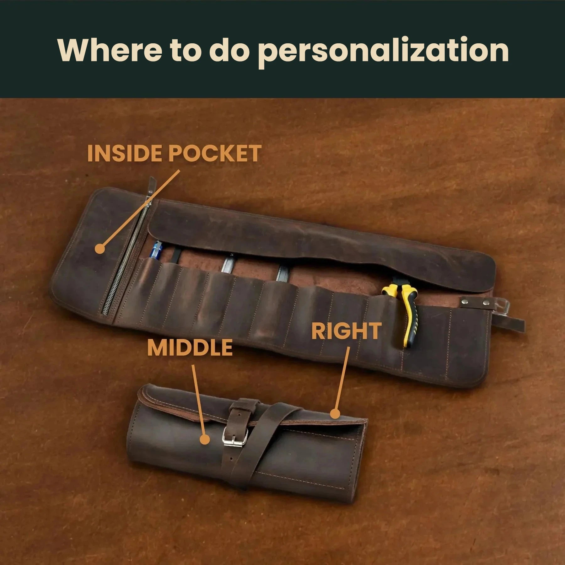 Premium Leather Tool Roll Organizer - Durable & Compact for Wrenches, Screwdrivers & More - Perfect for Mechanics, DIY Enthusiasts & On-the-Go Repairs