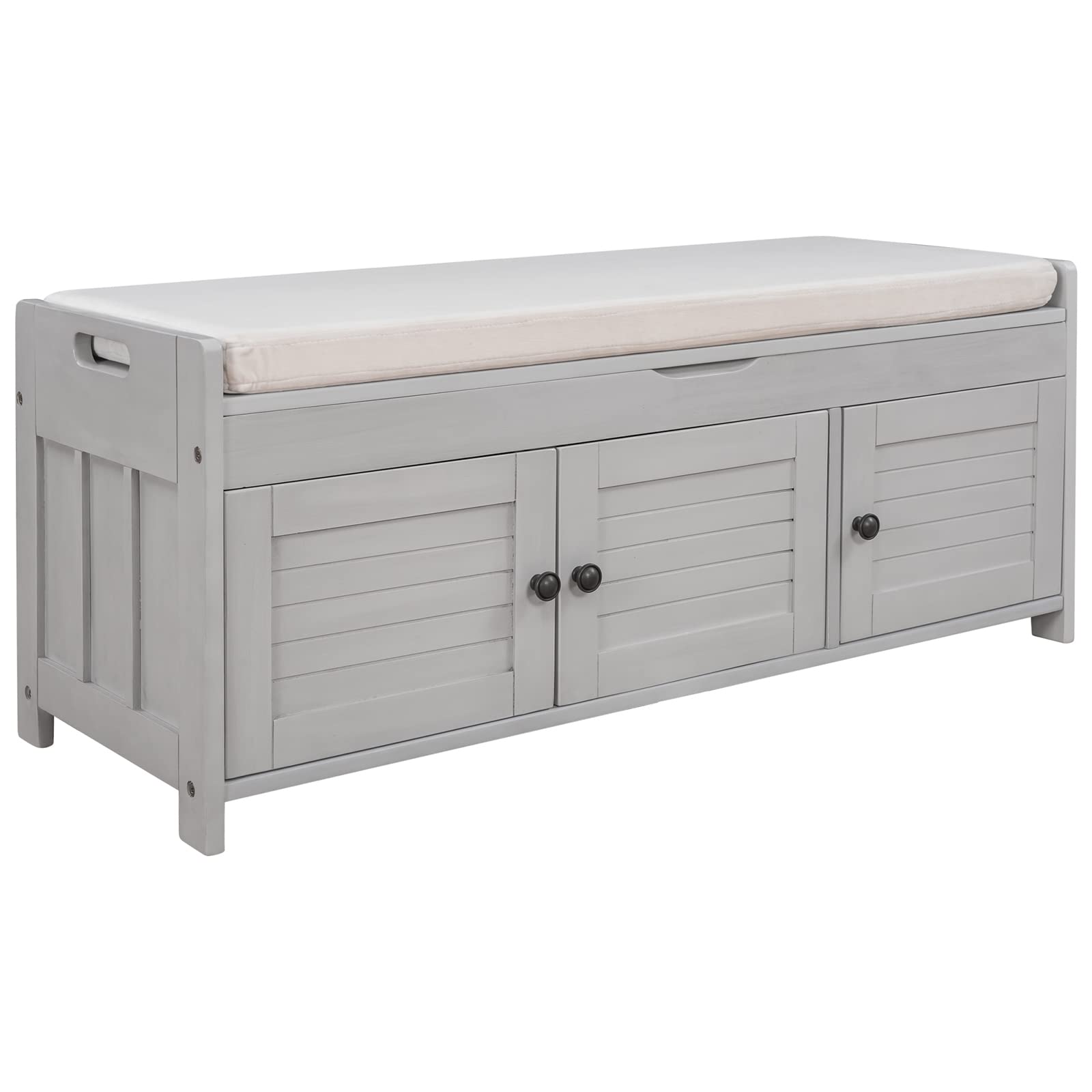 OIECAYE 3-Door Shoe Storage Bench with Removable Cushion & Hidden Compartment - Entryway Hallway Living Room Furniture, Fully Assembled Home Organization Solution (Gray) | Perfect for Small Space Storage & Entryway Seating