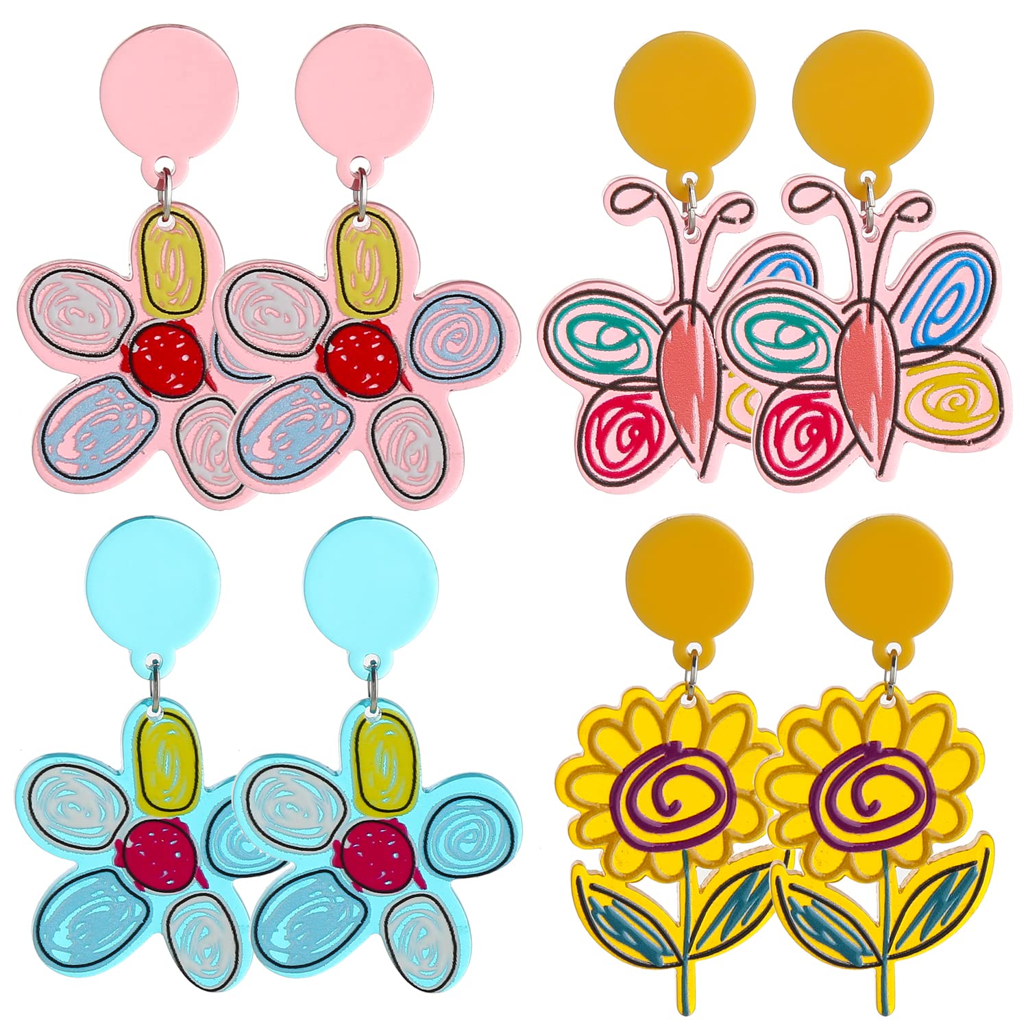 Stylish Acrylic Stud Earrings for Women - 4-6 Pairs Holiday Jewelry Set (Christmas, Valentine's Day, St. Patrick's Day) - Perfect for Parties, Gifts & Everyday Wear