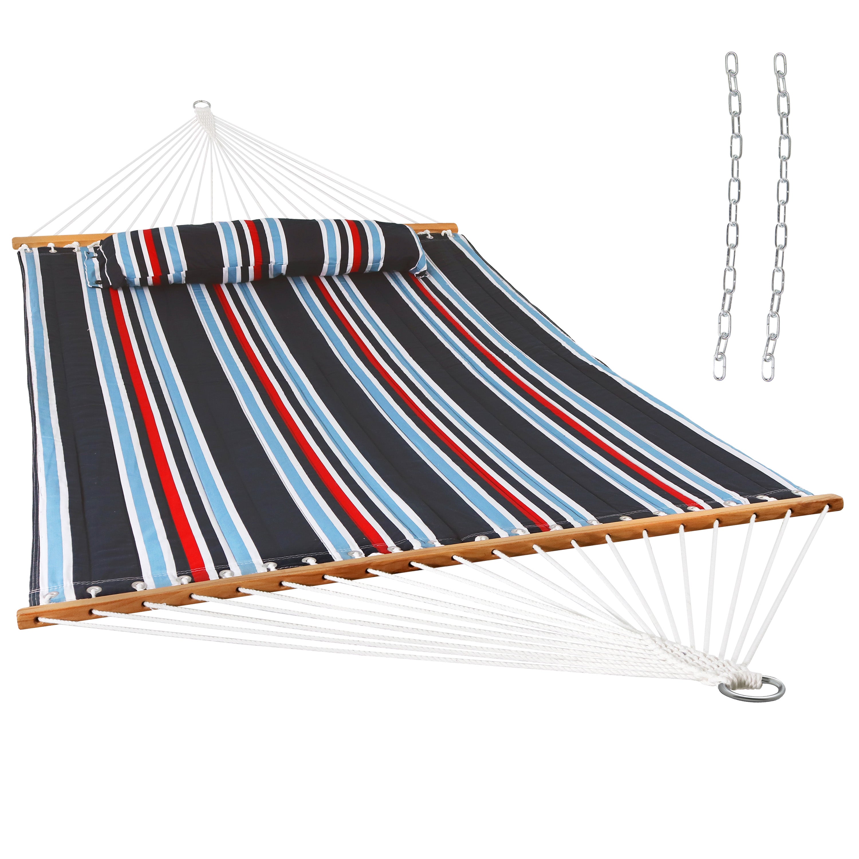 Sunnydaze 2 Person Quilted Fabric Double Hammock with Pillow - Portable Outdoor Hammock for Backyard, Camping & Beach Relaxation