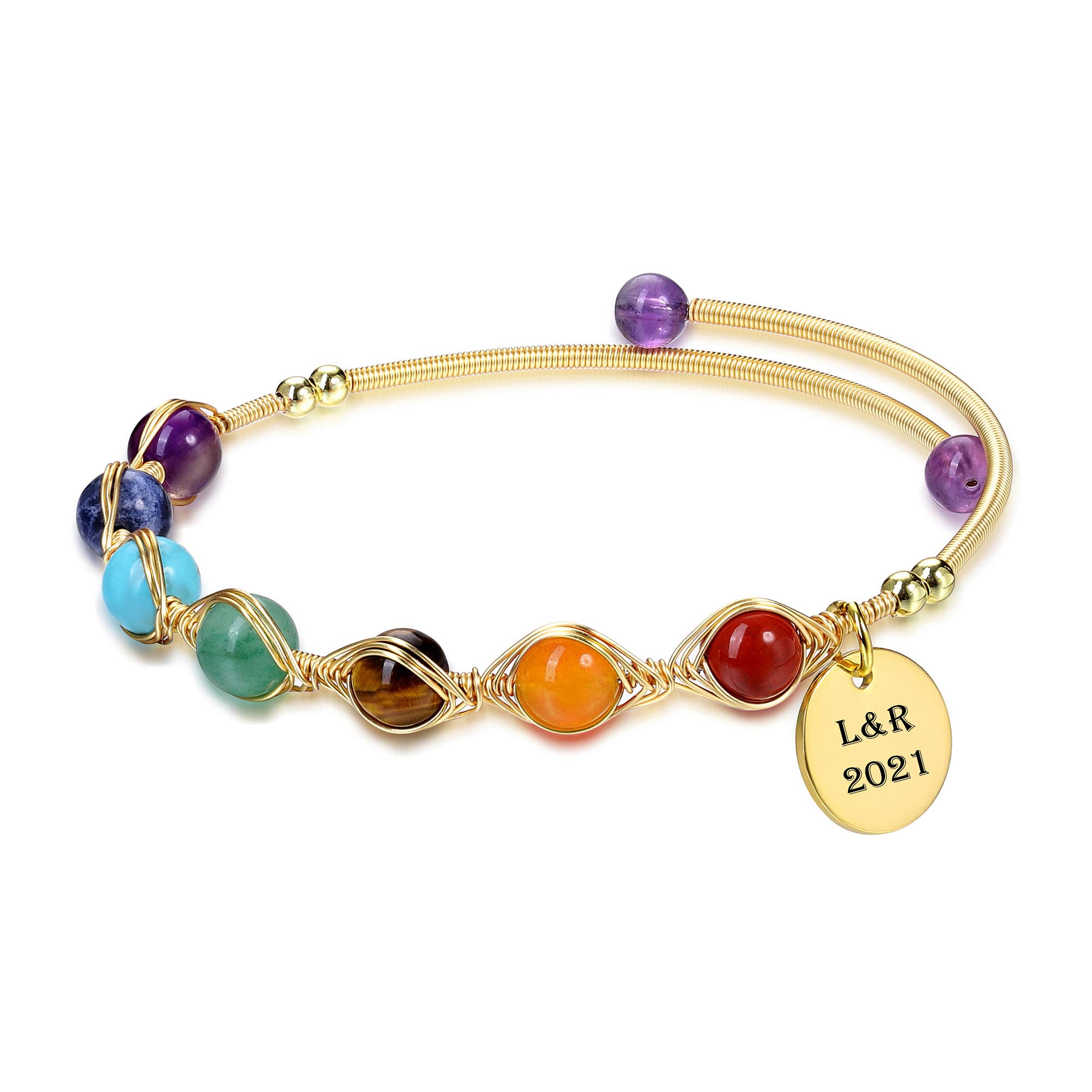 7 Chakra Healing Crystal Stone Bead Adjustable Ankle Bracelet for Women - 14K Gold Plated Spiritual Jewelry, Birthday & Mother's Day Gift | Yoga, Meditation & Positive Energy Accessory