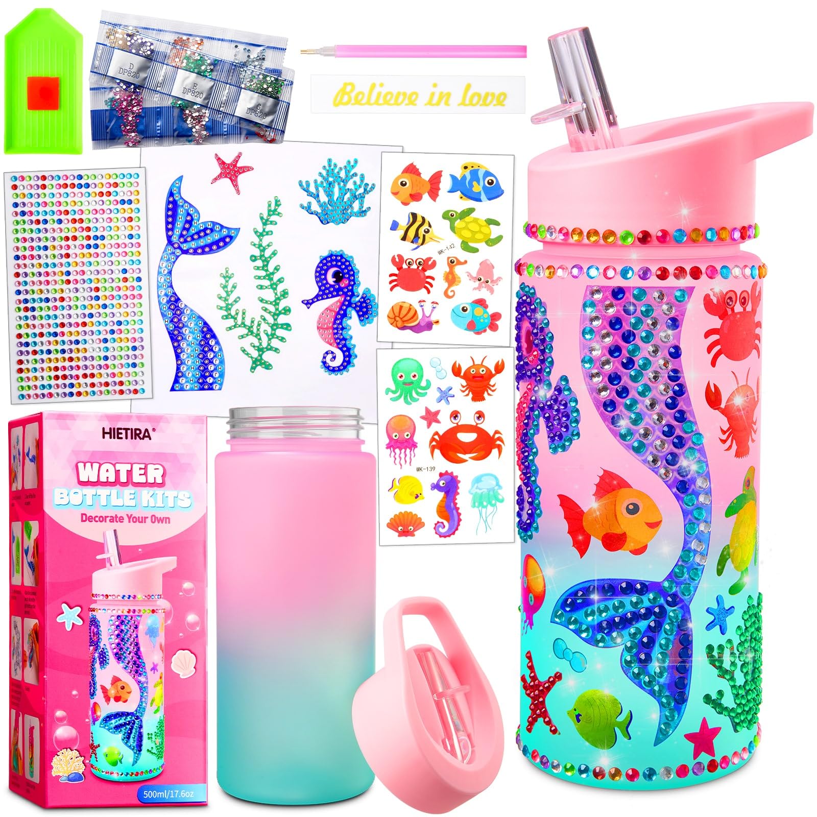 Custom DIY Water Bottle Decorating Kit for Girls Ages 4-12 - Creative Mermaid Arts & Crafts Birthday Gift Set for 4 5 6 7 8 9 Year Old Girls - Perfect for School, Parties & Creative Playtime