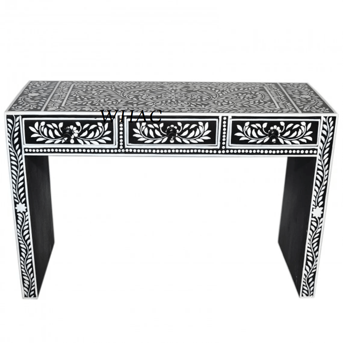 Handmade Bone Inlay Floral Pattern Console Table with 3 Drawers - Elegant Entryway Furniture for Hallway, Living Room & Foyer Decor