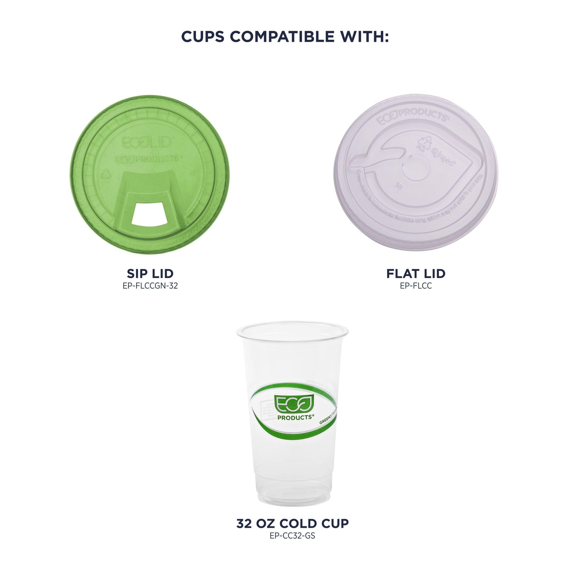 ECO PRODUCTS GreenStripe Clear Compostable 32oz PLA Large Plastic Cups - 600 Count, Plant-Based Disposable Cold Drink Cups for Parties, Picnics & Events | BPI Certified, ASTM D6400 Compliant | Eco-Friendly Alternative to Plastic Cups for Smoothies, Iced Coffee & Beverages