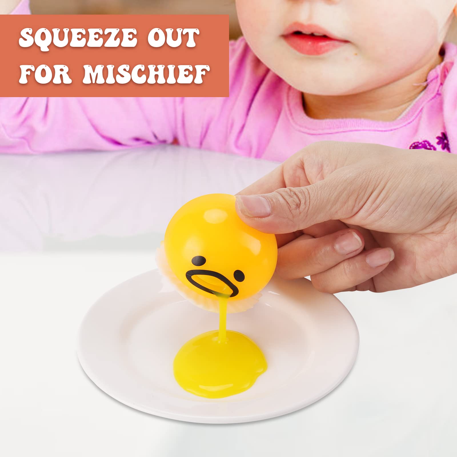 4 Pack Slime Stress Egg Balls - Funny Vomiting & Sucking Egg Yolk Squeeze Toys for Stress Relief, Prank Gifts for Kids & Adults - Perfect for Office, School, and Home Relaxation