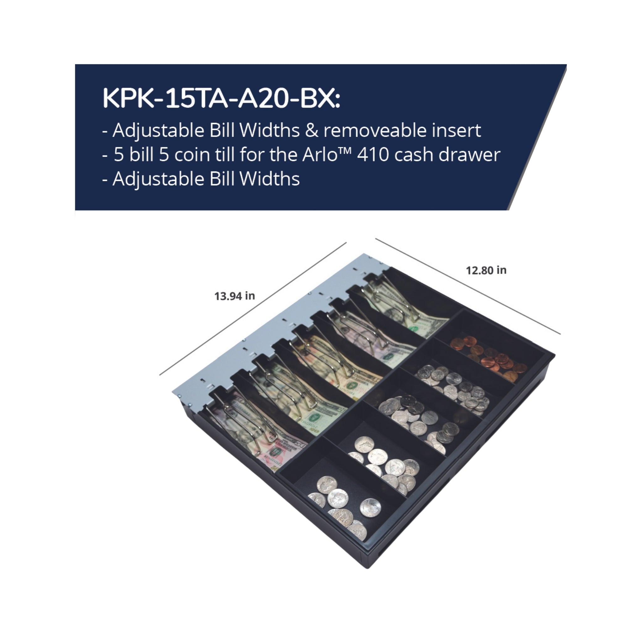 APG Arlo 410 US Currency 5x5 Till Kit - Cash Drawer Organizer for Retail Stores, Restaurants & Small Businesses - Perfect for Cash Management and Point of Sale Systems