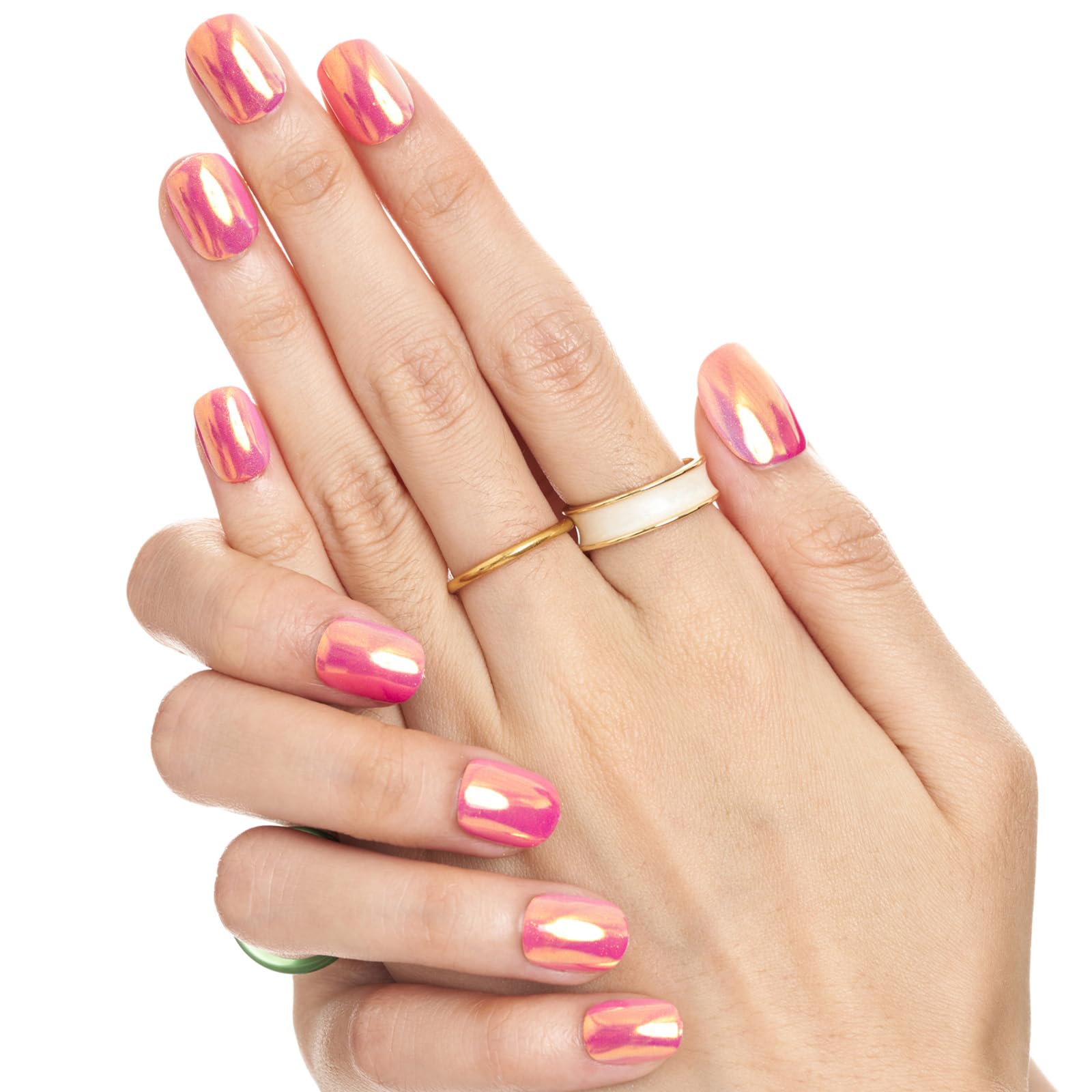 GLAMERMAID Short Press on Nails - 24Pcs Pinkish Brown Chrome Gel Fake Nails, Squoval Shape with Glossy UV Finish | Reusable Acrylic False Nails for Women | Perfect for Spring Manicures, Parties & Everyday Wear