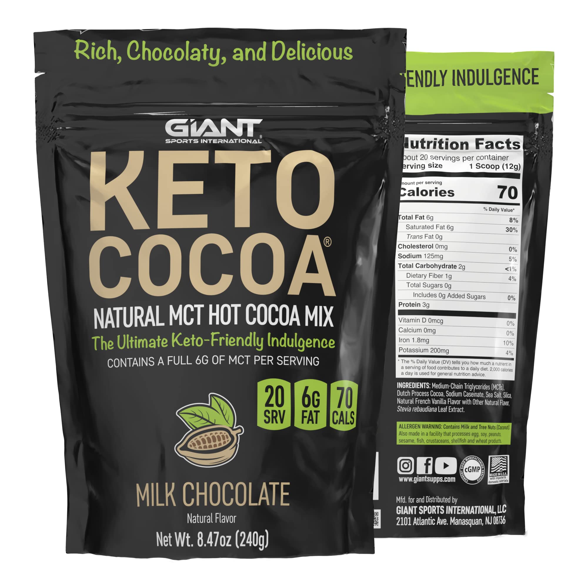 Giant Sports Keto Cocoa Collagen Peptide MCT Powder & Protein Bundle - Low Carb High Protein Supplement for Weight Loss & Muscle Recovery - Perfect for Keto Diet, Post-Workout & Healthy Lifestyle