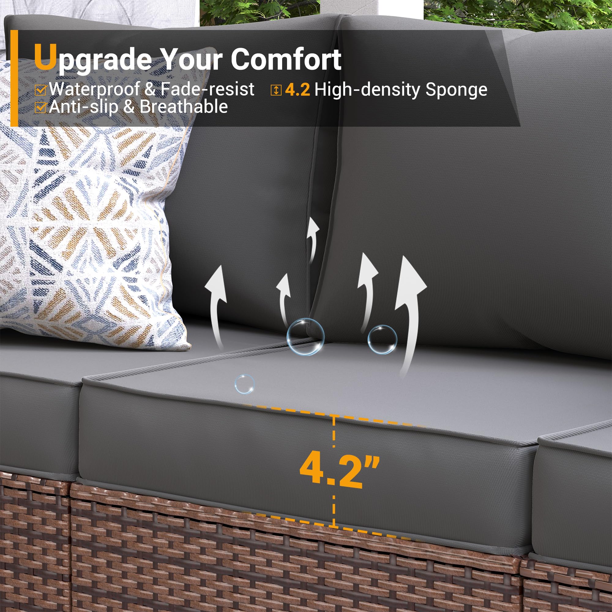 UDPATIO All-Weather Outdoor Wicker Single Sofa - Patio Rattan Sectional Couch with Non-Slip Cushion, Deep Seating & High Back - Perfect for Garden, Poolside, and Backyard Relaxation