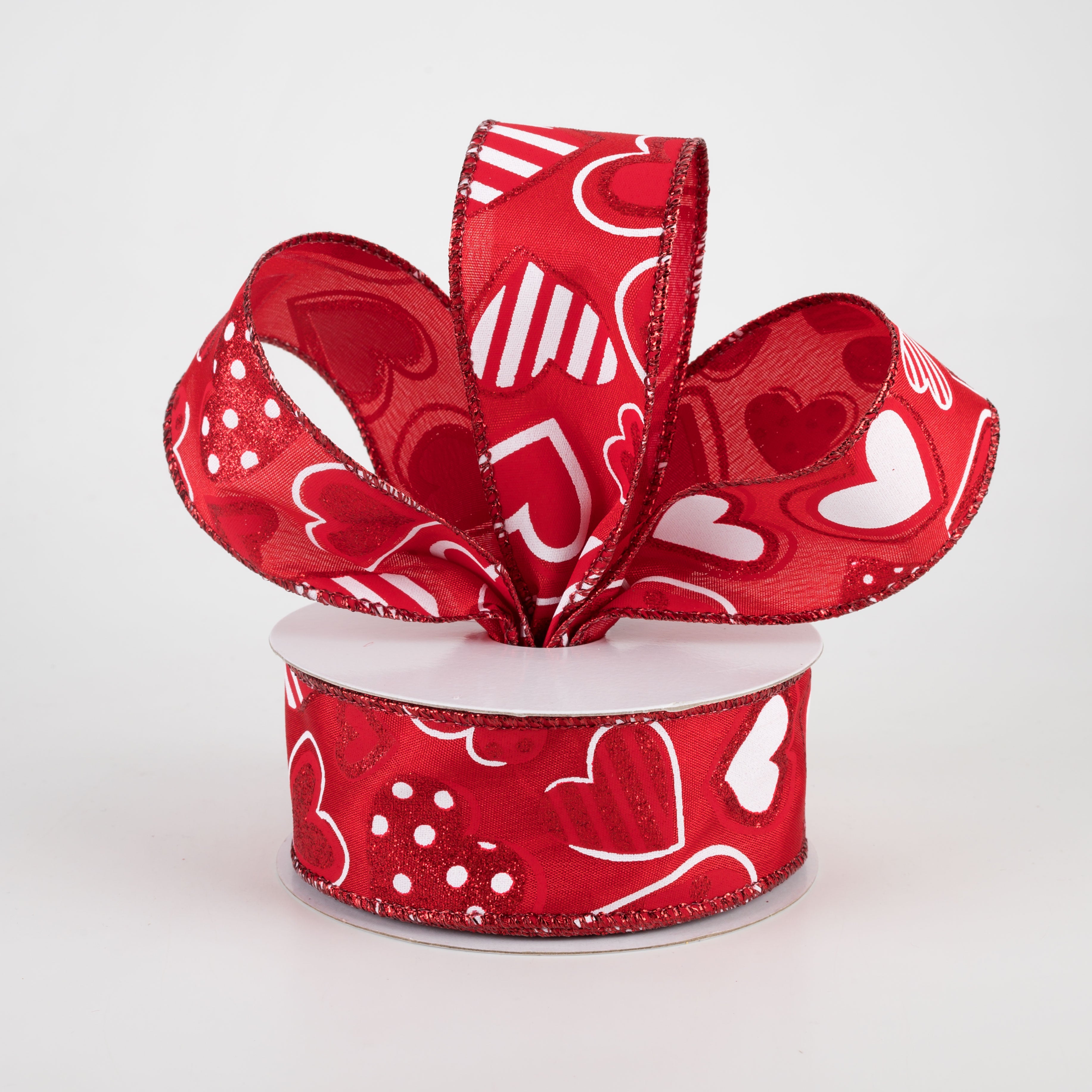 1.5 Inch Patterned Hearts Ribbon - Red and White Grosgrain Ribbon for Crafts, Gift Wrapping, DIY Projects (10 Yards) - Perfect for Valentine's Day, Weddings & Party Decorations
