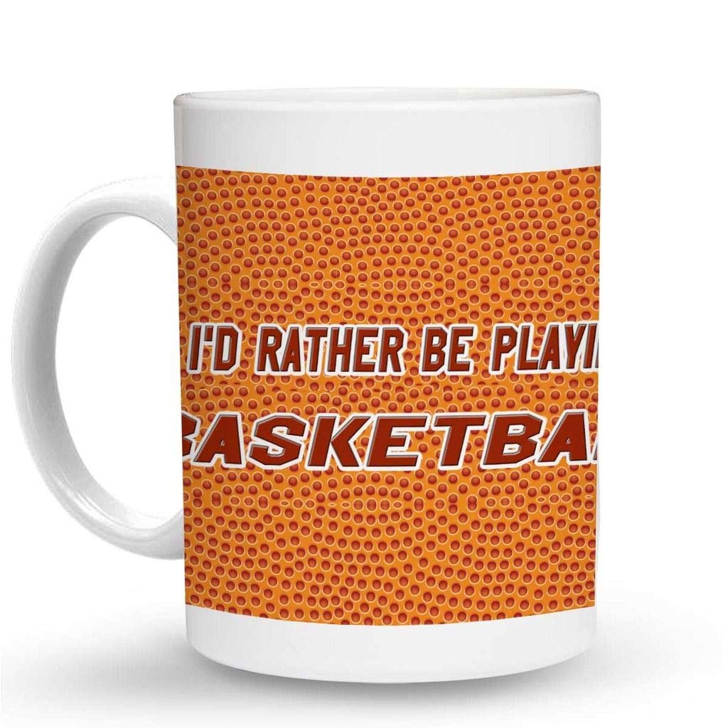 Makoroni - I'd Rather Be Playing Basketball 11 Oz Ceramic Coffee Mug - Perfect Gift for Basketball Fans, Coffee Lovers & Office Use