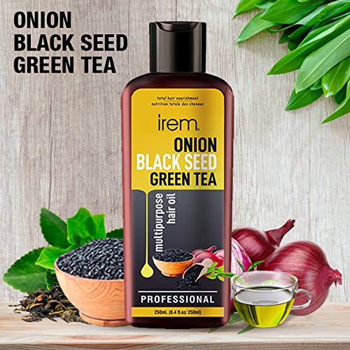 Irem Onion, Black Seed & Green Tea Hair Oil for Hair Growth - 250ml | Promotes Healthy Hair, Reduces Hair Fall & Dandruff | Perfect for Daily Scalp Massage & Night Hair Treatment