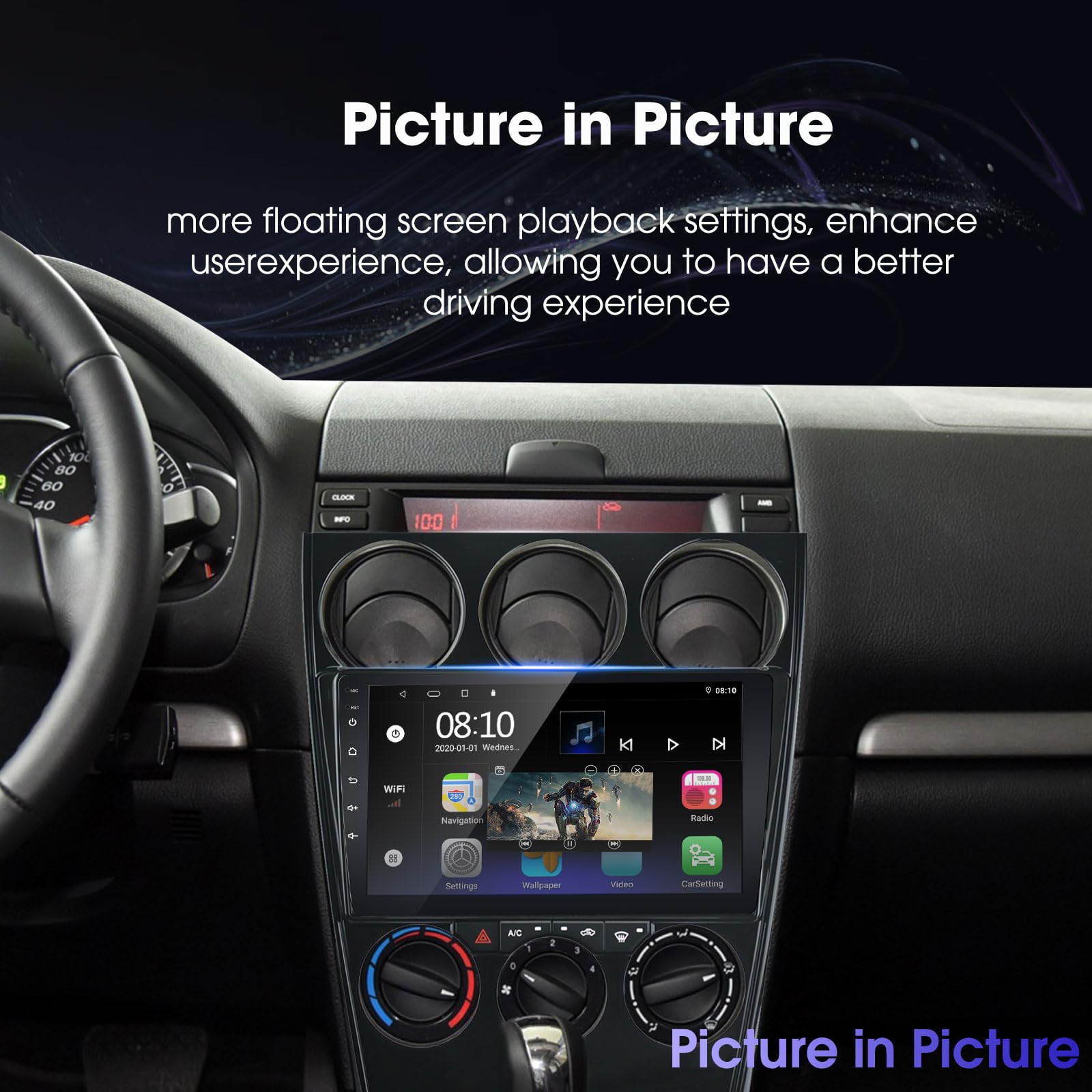 Android Car Stereo for Mazda 6 Atenza 2002-2008 - Built-in Apple CarPlay & Android Auto, GPS Navigation, WiFi, Bluetooth, FM Radio, Split Screen, Steering Wheel Control, 2GB RAM + 32GB ROM - Perfect for Hands-Free Calling, Music Streaming & Safe Driving