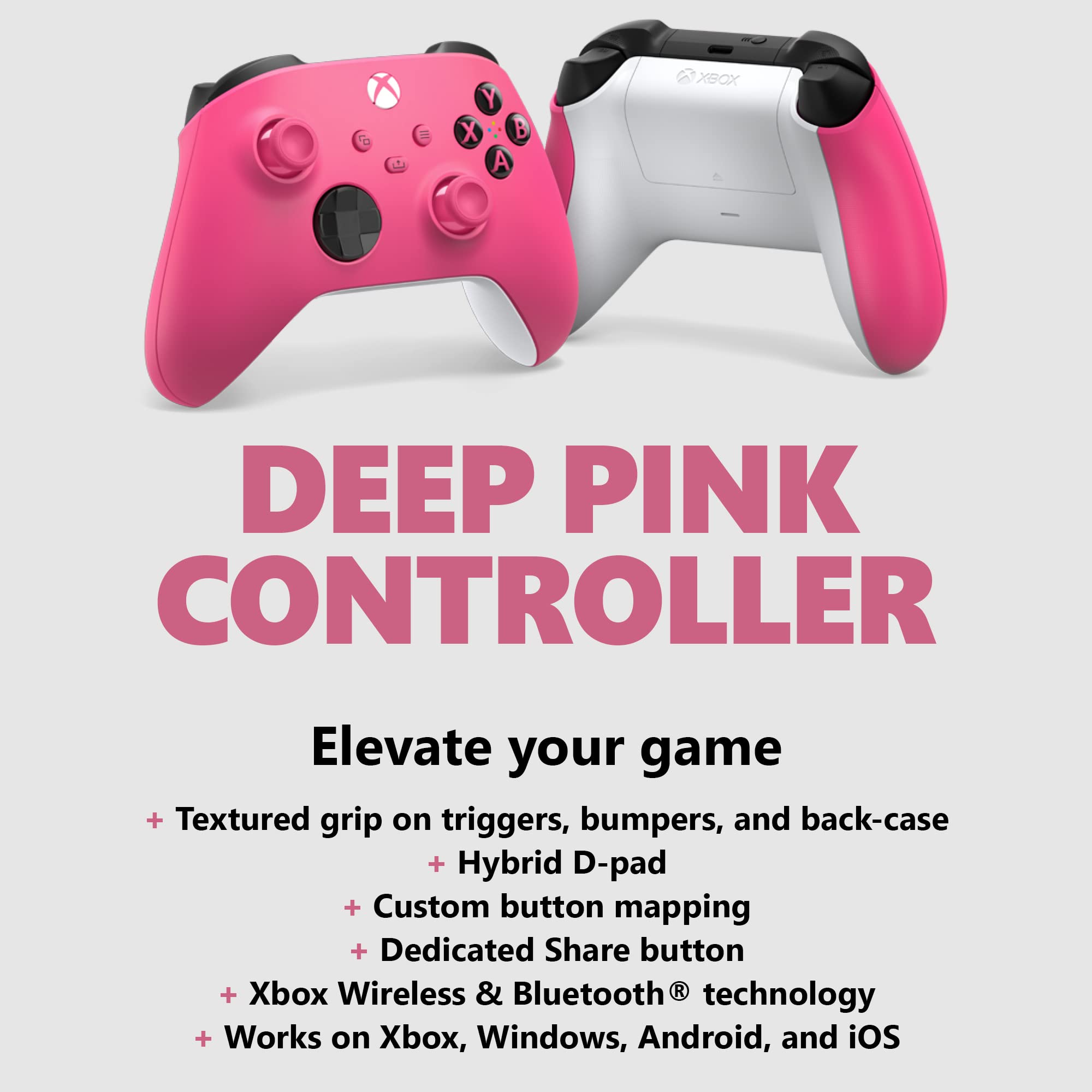 Xbox Core Wireless Gaming Controller - Deep Pink | Compatible with Series X/S, One, Windows PC, Android & iOS | Ergonomic Design for Long Gaming Sessions