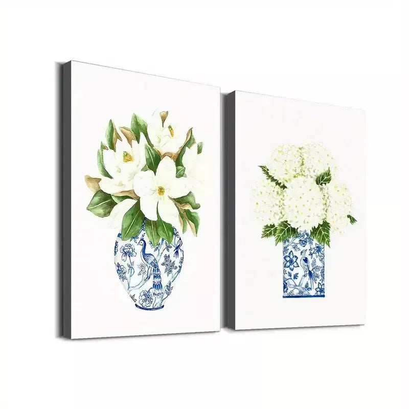 2-Piece Floral Blue and White Porcelain Vase Wall Art Set - 50x75cm High Quality Canvas Print | Australian Made | Ready to Hang | Perfect for Living Room, Bedroom & Office Decor