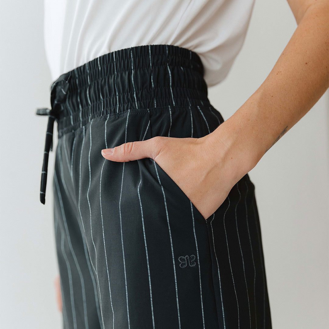Audrey Women's Navy Pinstripe Dress Pants - Professional Office Work Trousers for Business Casual & Formal Occasions
