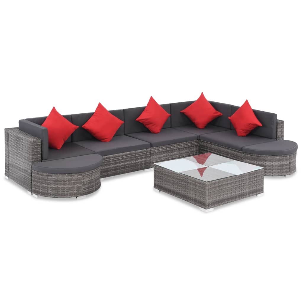 Sywamol 8-Piece Outdoor Patio Furniture Set with Cushions - Gray Poly Rattan Lounge Chairs & Sofa for Garden, Poolside, or Backyard Relaxation