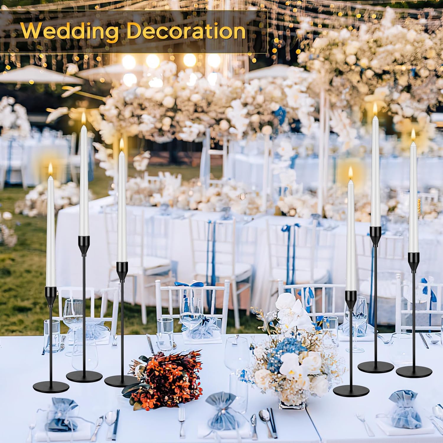 12-Pack Black Taper Candle Holders - Elegant Decorative Candle Stick Holders for Weddings, Dining, Parties & Home Decor | Perfect for Table Centerpieces, Anniversaries & Romantic Ambiance