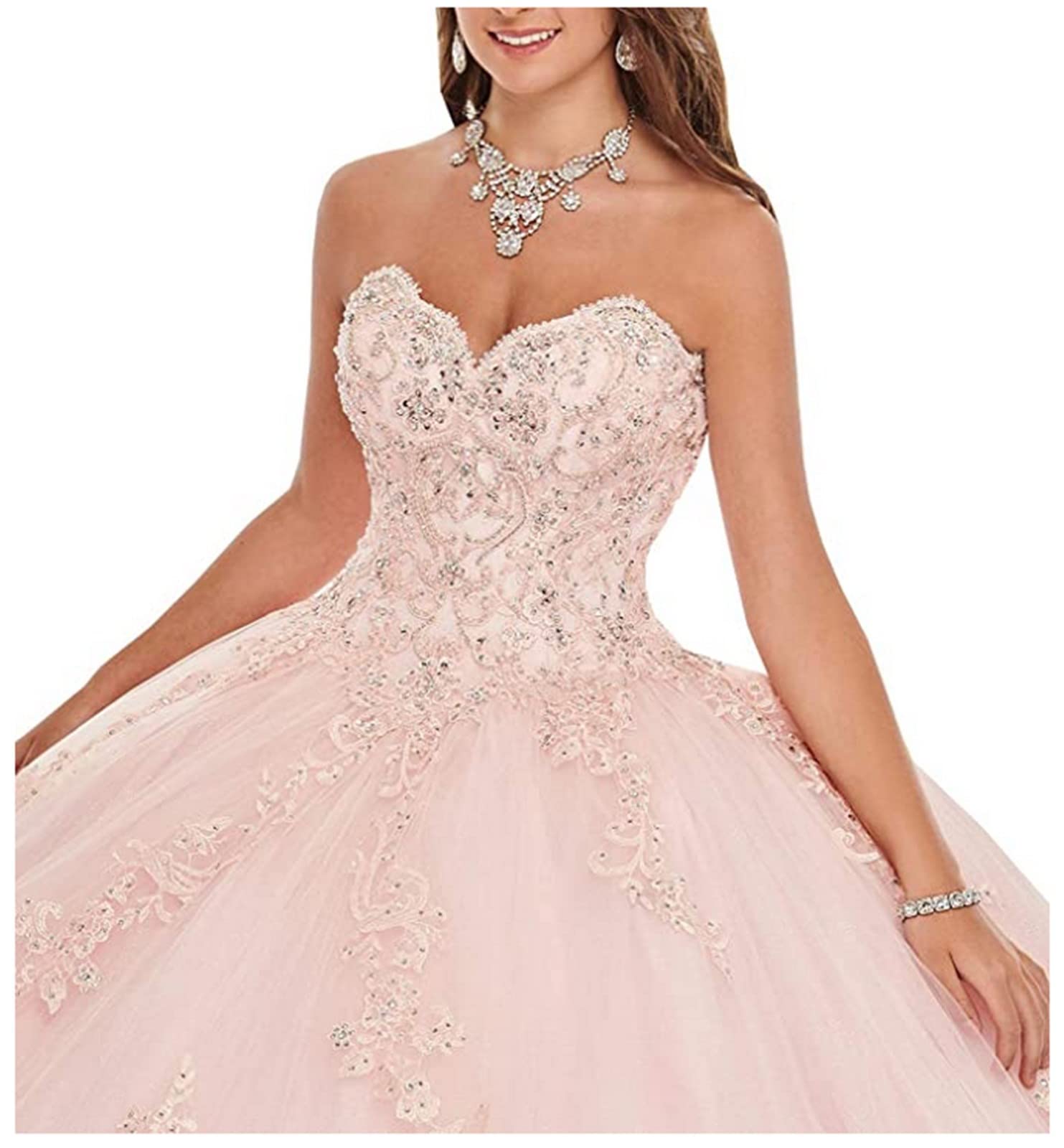 Emmani Women's Sweetheart Neckline Long Sleeve Quinceanera Dress with Lace Appliques & Beading - Light Yellow Ball Gown for Prom, Homecoming, Wedding Guest & Special Occasions