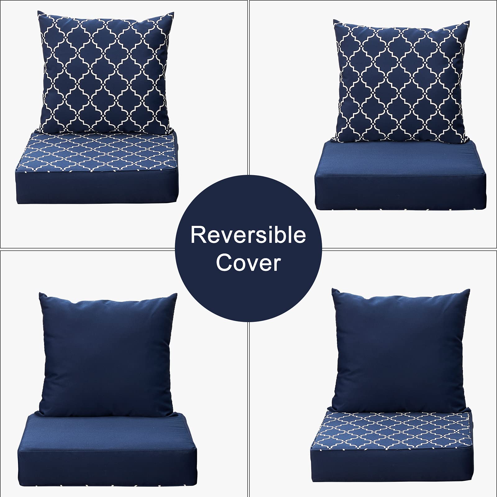 Premium 24×24 Inch Outdoor Cushion Set for Patio Furniture - Deep Seat & Back Cushions with All-Weather Removable Cover (2-Piece, Navy Blue) - Perfect for Garden, Deck, Poolside & Outdoor Lounge Chairs