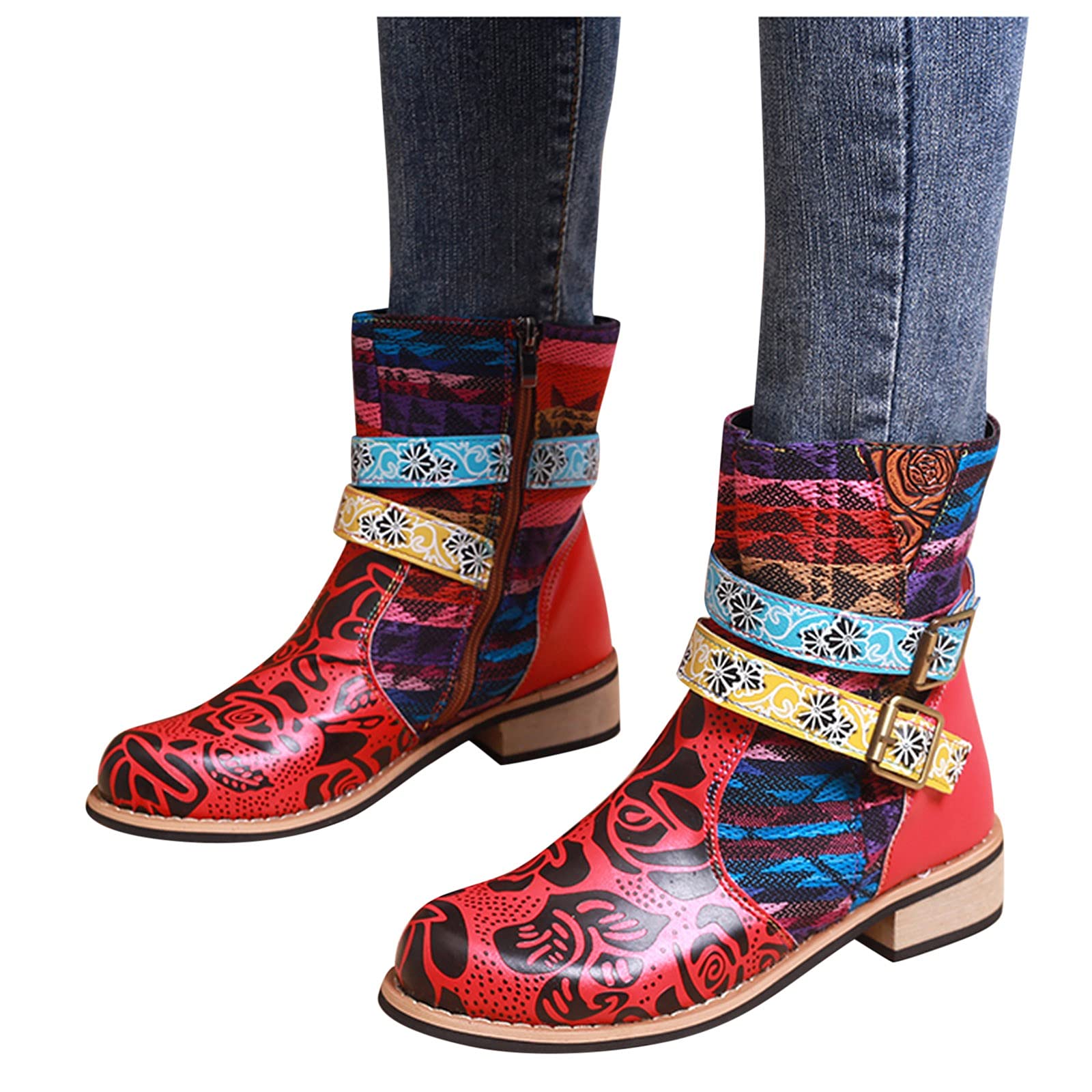Women's Ankle Boots - Low Heel Retro Western Boots with Zipper, Comfortable Outdoor Shoes for Walking, Work & Casual Wear | Perfect for Fall, Winter & Everyday Fashion