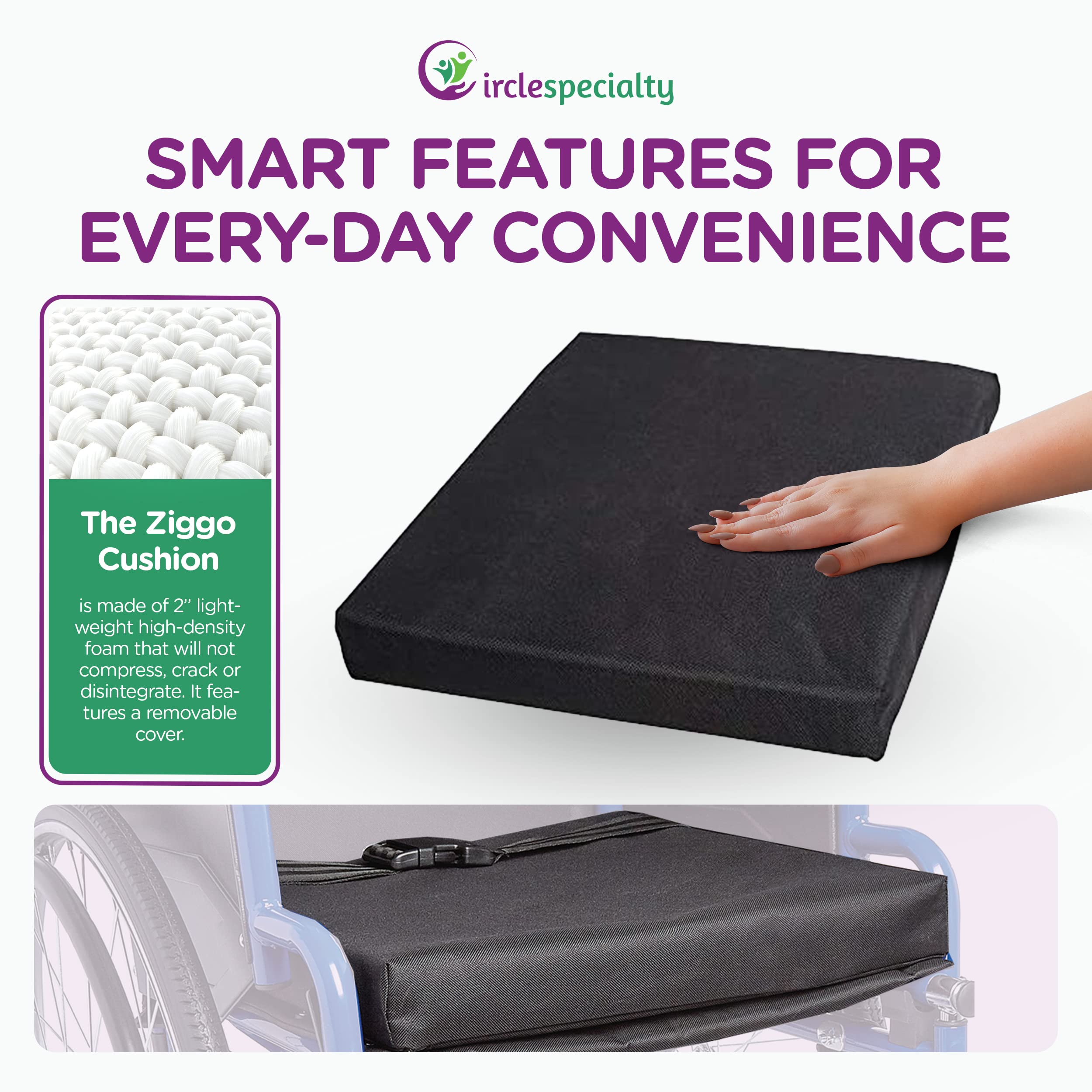 Ziggo Universal Seat Cushion for Pediatric Wheelchairs - Comfortable Support for Kids, Teens & Young Adults - Ideal for Folding Wheelchairs, Travel & Daily Use