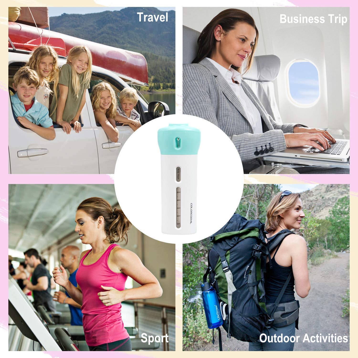 Bhavyam 4-in-1 Leak-Proof Travel Toiletry Bottles Set - Refillable Shampoo, Cream & Lotion Containers for Airplane Carry-On, Gym & Vacation (1pc) - TSA Approved Plastic Travel Accessories