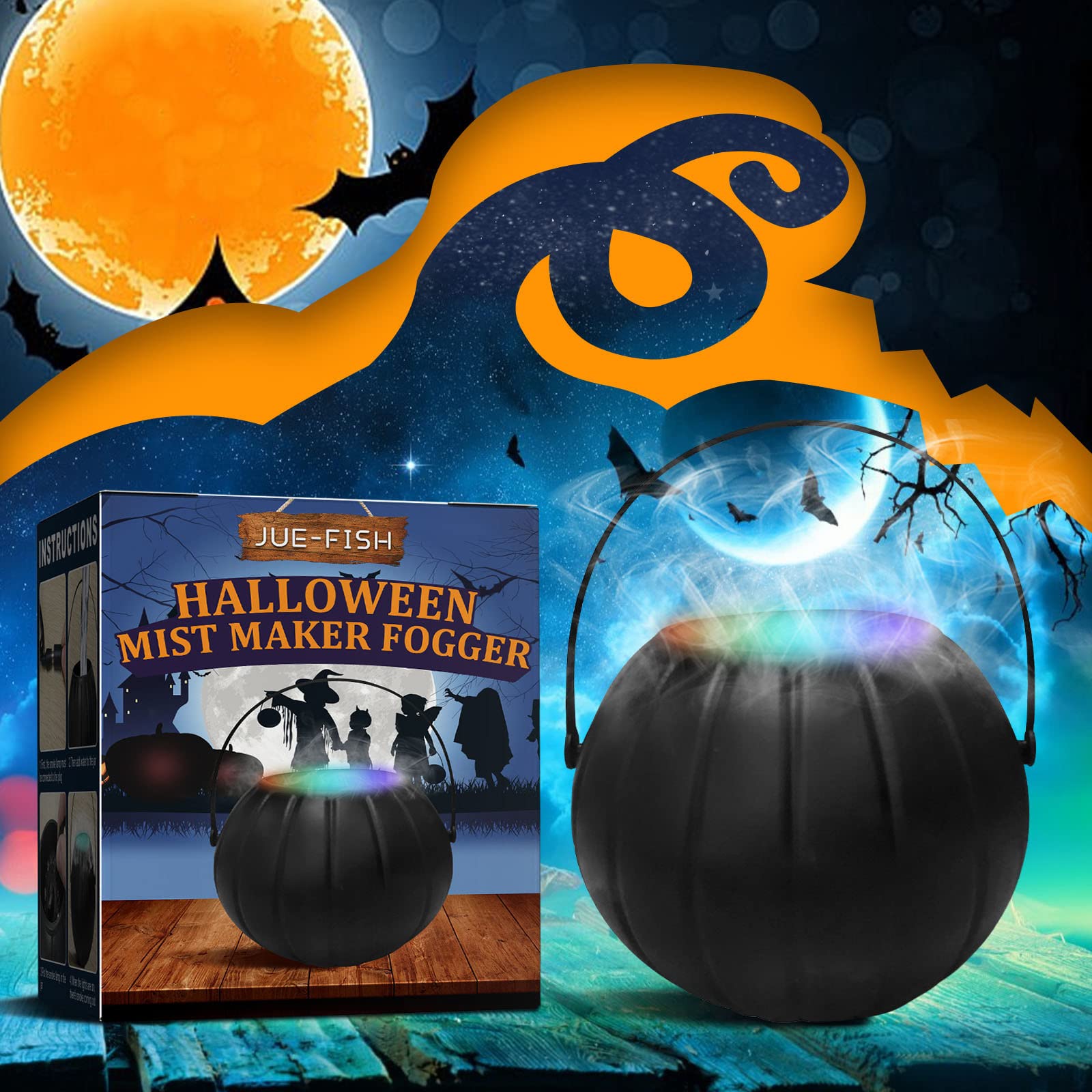 Raboduey Halloween Fog Machine with Skull & Witch Cauldron - Spooky Mist Maker for Halloween Party Decor, Haunted House Props, and Horror Themed Events