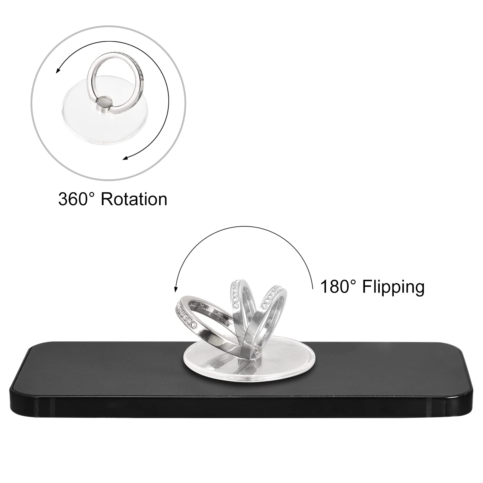 uxcell Clear Phone Ring Holder - Diamond Transparent Finger Grip Stand for Smartphone, Case & Tablet (2-Pack Round Shape) - Perfect for Hands-Free Viewing, Secure Grip & Multi-Angle Browsing