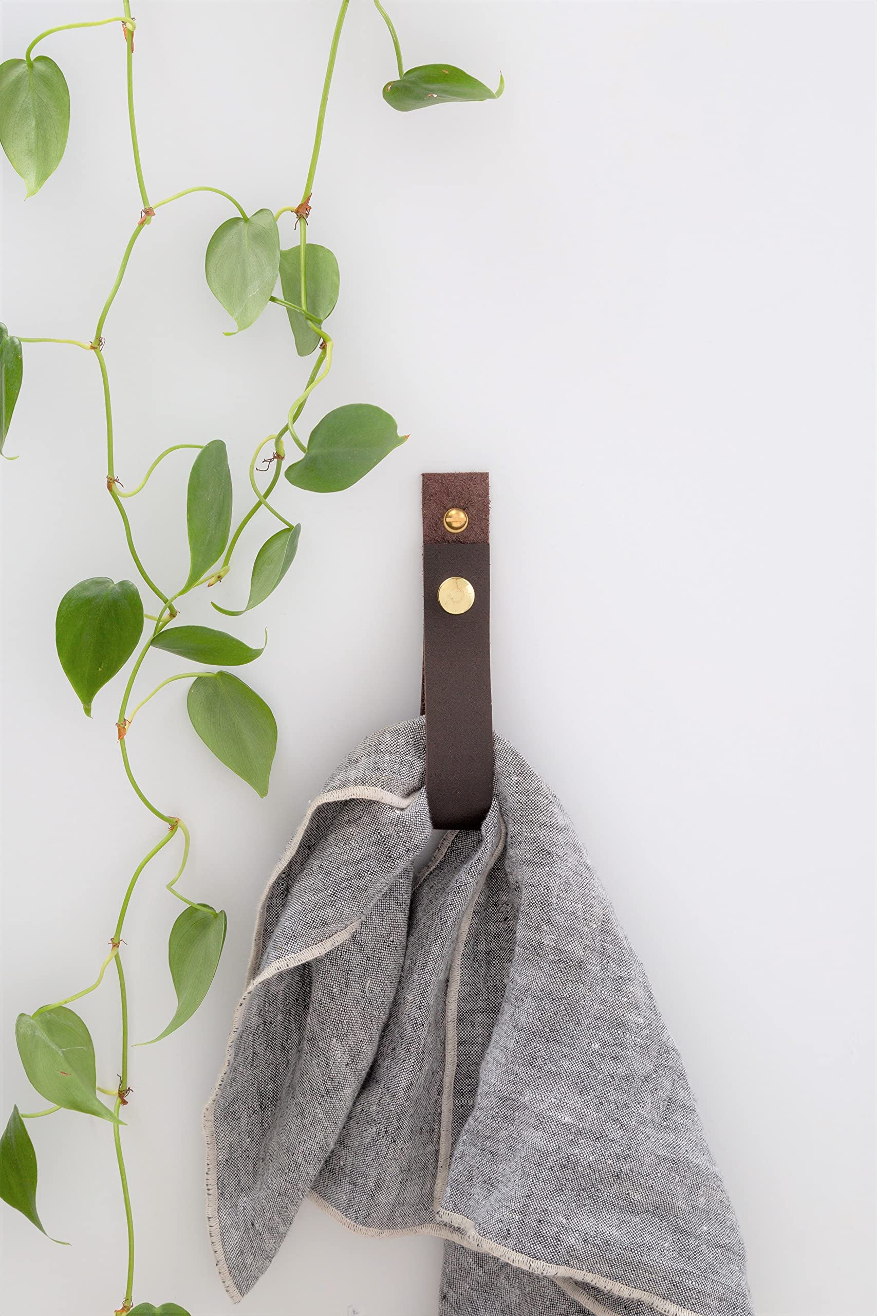 KEYAIIRA - Leather Wall Hanger with Snap Closure - Functional Entryway Organizer, Bathroom Towel Hook & Boho Jewelry Holder - Perfect for Home Decor, Farmhouse Style, and Small Space Organization