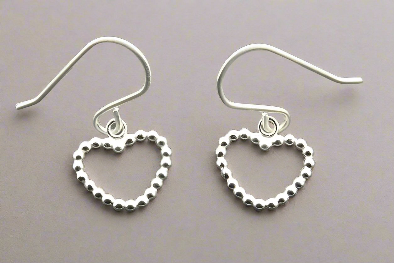 Beaded Cutout Heart Earrings - Sterling Silver Jewelry for Women - Perfect for Valentine's Day, Anniversary & Romantic Date Night Gifts