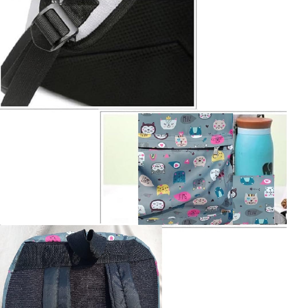 Stylish Water-Resistant Lightweight Backpack for Women & Girls - Perfect for School, College, Office & Casual Use (Medium Size, Grey Kitty Design)