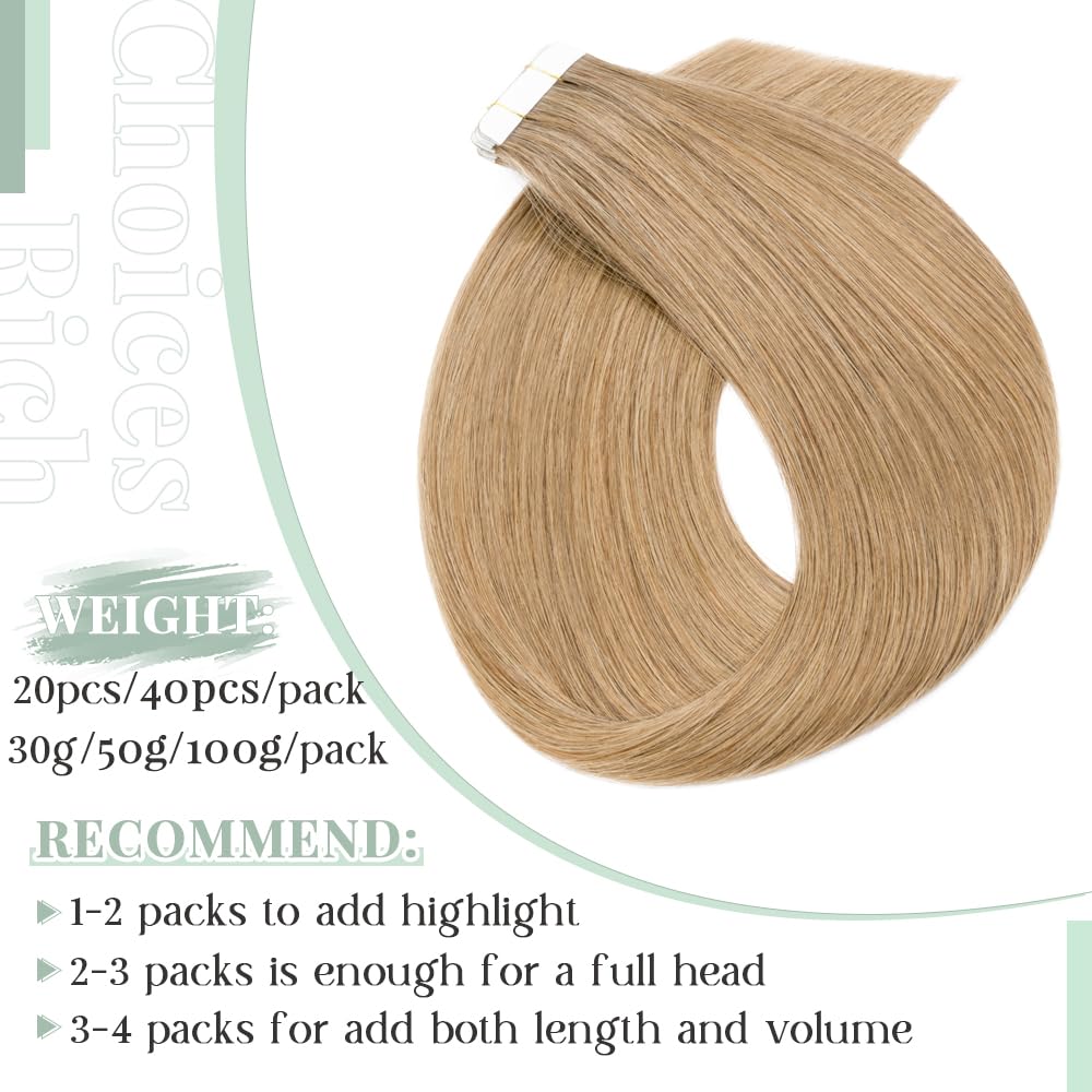 Premium 20pcs Tape-in Hair Extensions - 100% Remy Human Hair - 12