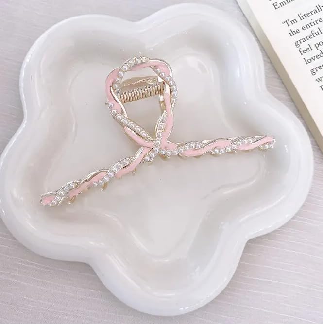 Sparkly Butterfly Hair Clips for Women - Non-Slip Strong Metal Jaw Clips, Cute Hair Claws with Chain (Pink) - Perfect for Updos, Ponytails & Everyday Hairstyles