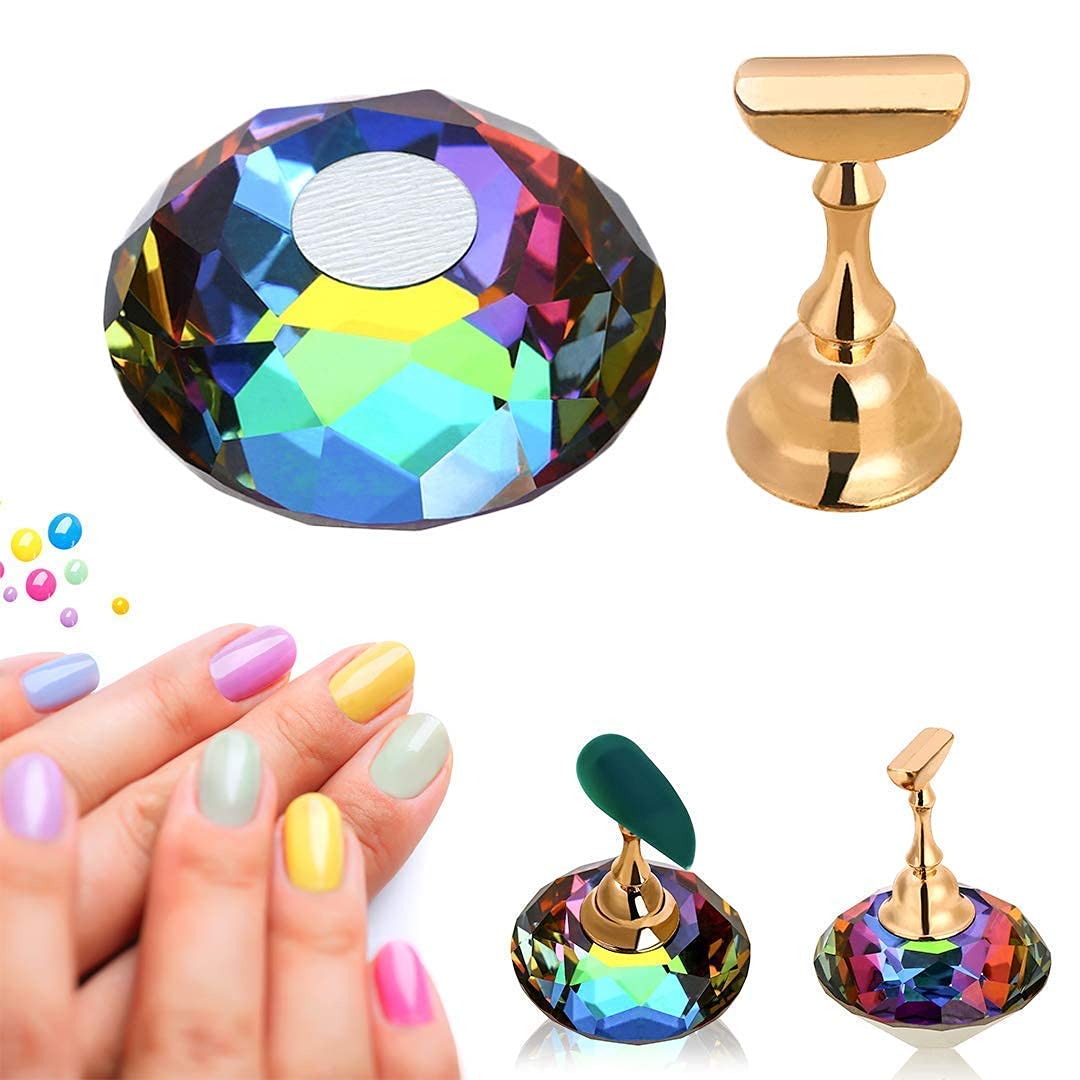 THR3E STROKES Magnetic Nail Art Display Stand - Professional Nail Holder for Painting Practice, Salon Manicure & DIY Nail Tips - Multicolor Nail Art Practice Stand for Salon Display, Home Manicure & Nail Technician Training