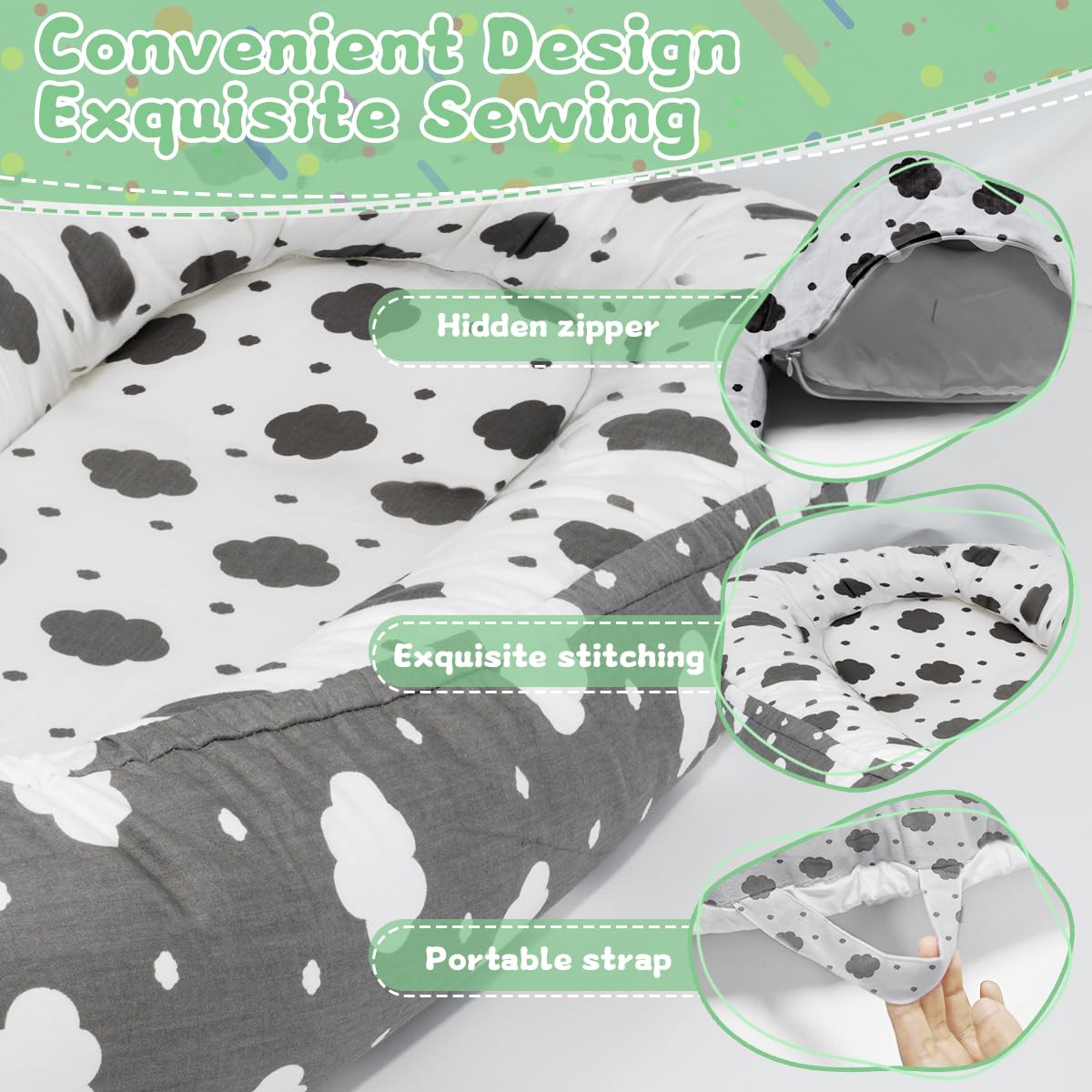 **Soft Breathable Baby Lounger for Newborns 0-24 Months | 100% Cotton Portable Infant Lounger Cover | Perfect for Napping, Playtime & Travel – Ideal Baby Shower Gift**
