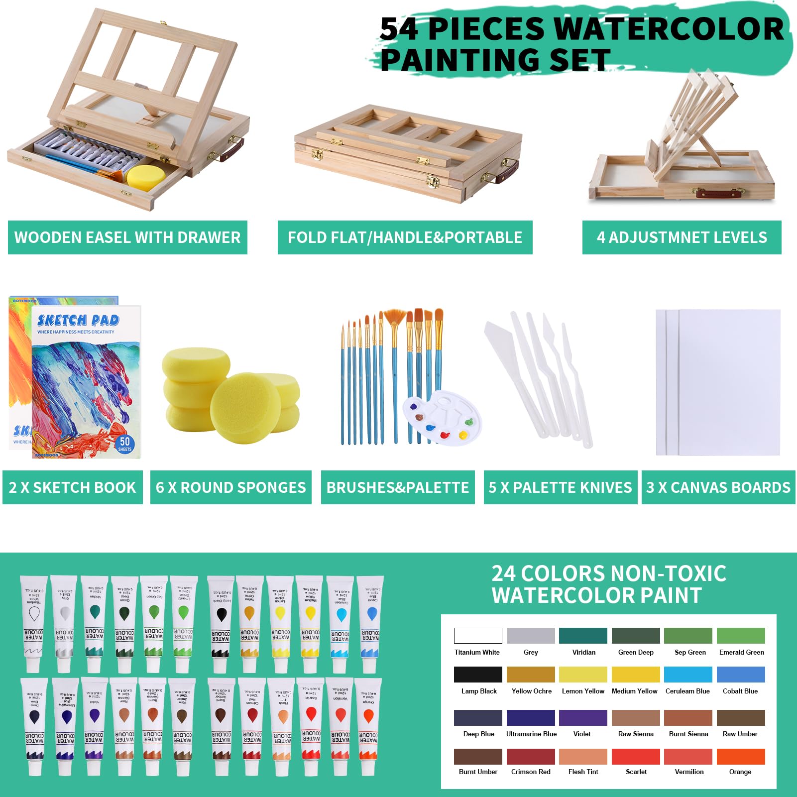 Premium Kids Watercolor Paint Set - 48-Piece Art Supplies Kit for Beginners, Boys & Girls | Drawing, Sketching & Crafting | Perfect Gift for Teens & Young Artists | Ideal for School Projects, DIY Art & Home Creativity