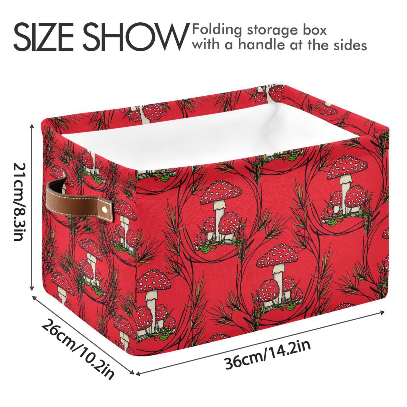Foldable Canvas Storage Bins with Handles & Metal Frame - 2 Pack Mushroom Cartoon Organizer Baskets for Home, Office, Nursery Shelves | Perfect for Toys, Books & Clutter Organization