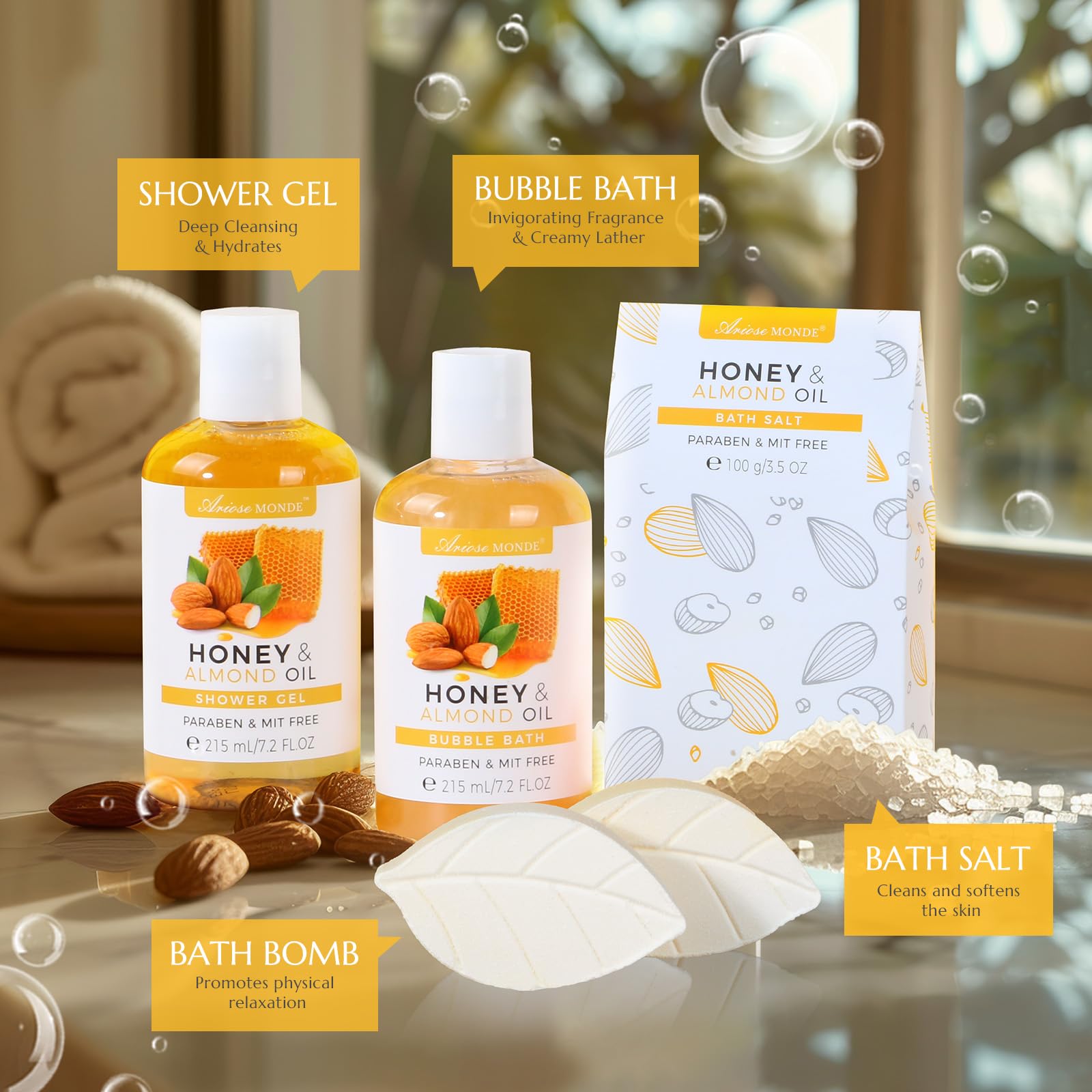 Luxury Bath & Body Gift Set for Women & Men - 8pc Spa Basket with Shower Gel, Bubble Bath, Bath Salt & Sponge - Perfect for Mother's Day, Birthday, Wedding & Anniversary Gifts - Relaxing Home Spa Experience