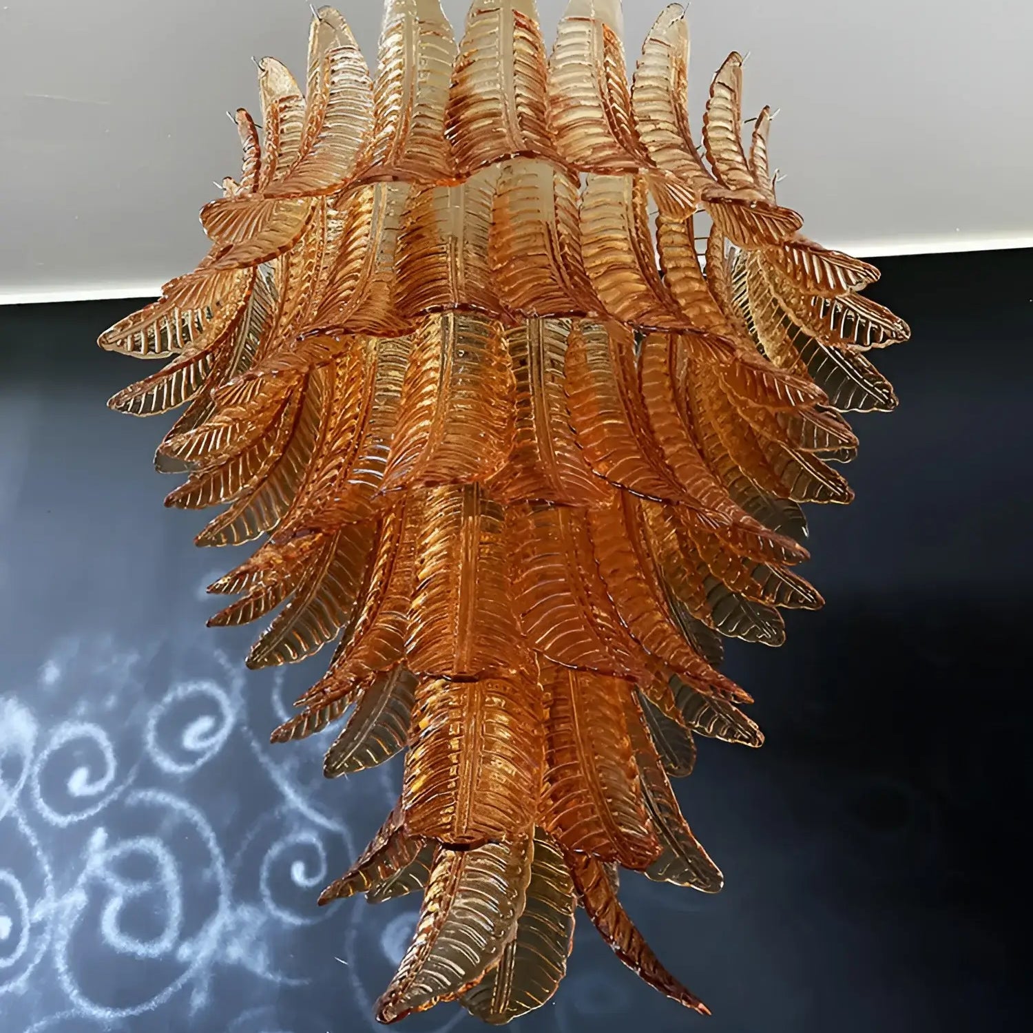 Elegant Amber Leaf Cascade Chandelier - Modern Crystal Ceiling Light Fixture for Dining Room, Living Room & Bedroom Decor