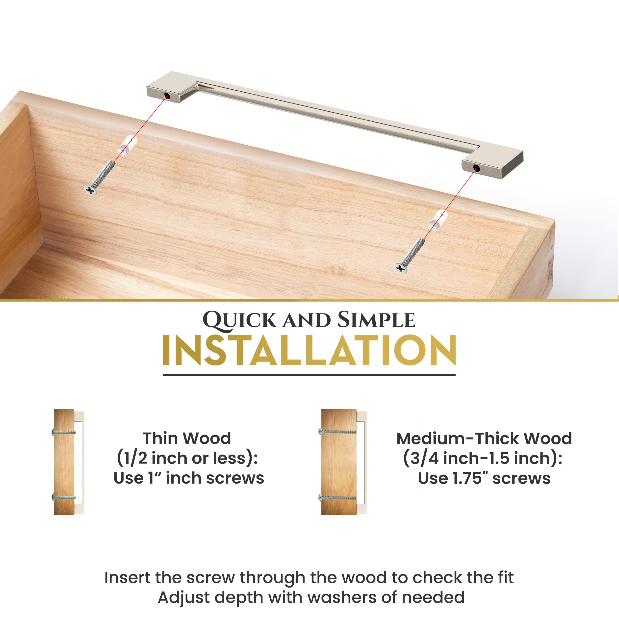 Brushed Nickel Cabinet Pulls 224mm - Satin Nickel Drawer Handles for Modern Kitchen Cabinets - Silver Cupboard & Drawer Hardware - Perfect for Home Renovation & Cabinet Upgrades