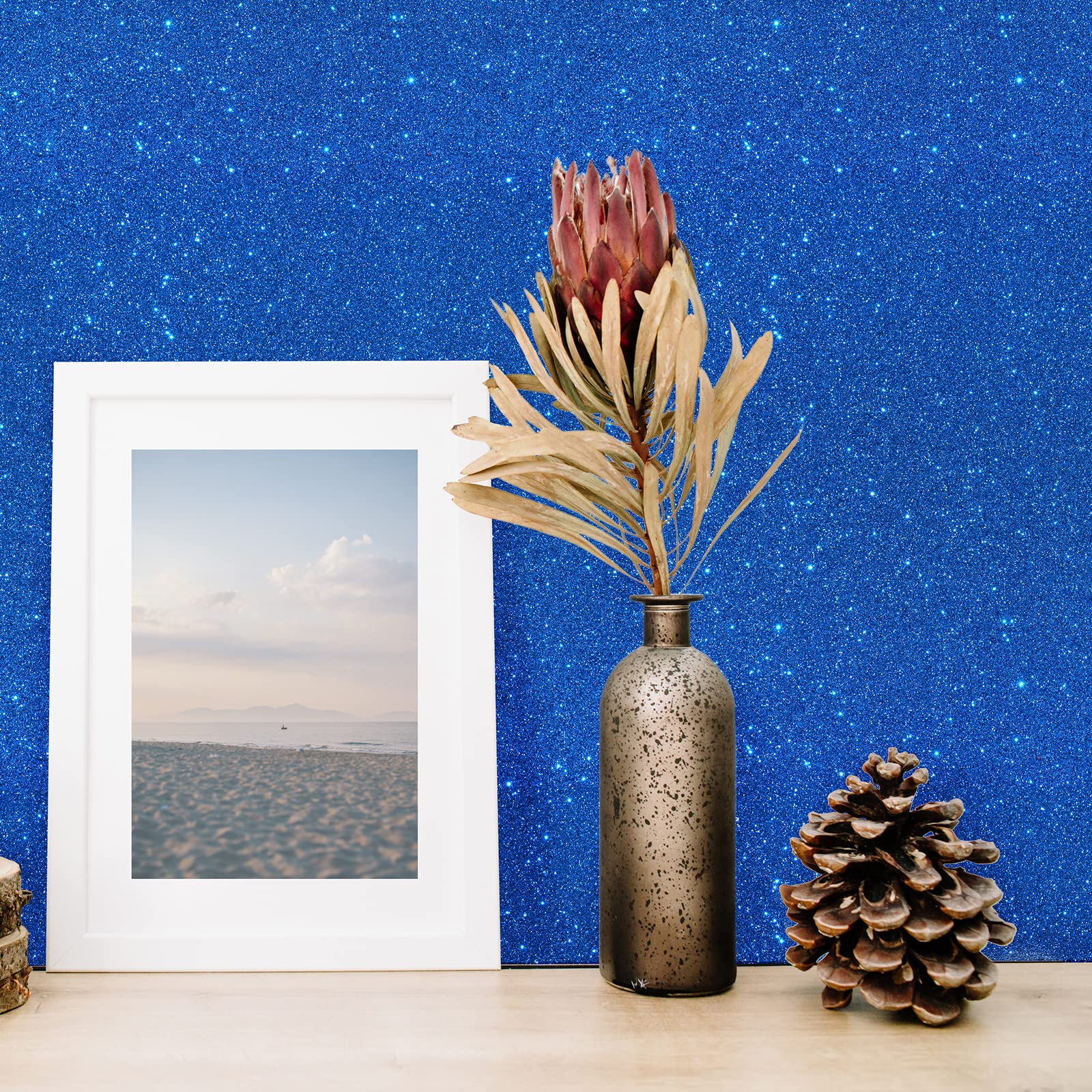 VEELIKE Blue Glitter Peel and Stick Wallpaper - 15.7''x354'' Self-Adhesive Removable Contact Paper for Bedroom Walls, Cabinets, Dressers & Tables - Sparkly Blue Glitter Fabric Roll for Home Decor, DIY Projects & Room Makeovers