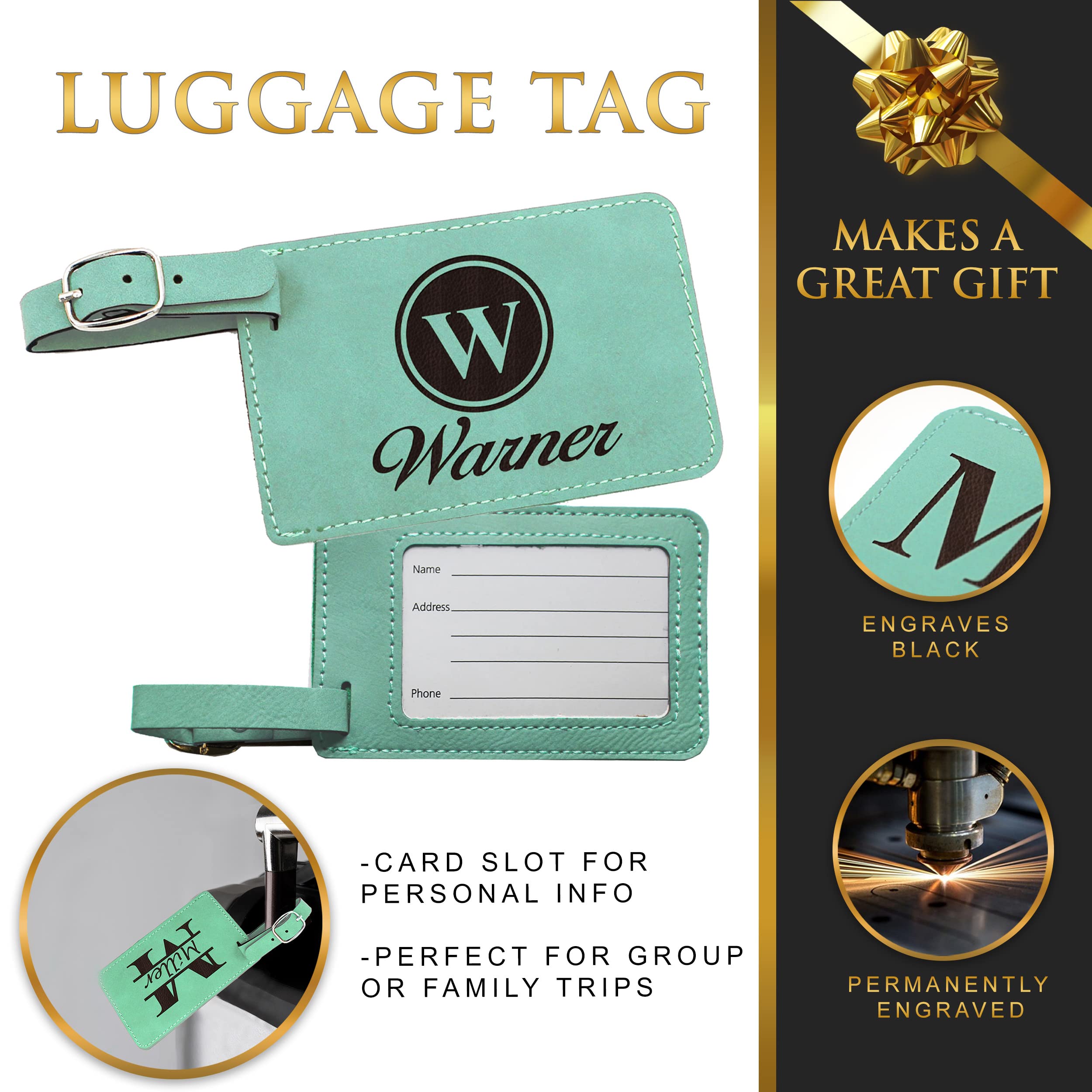Personalized Monogrammed Luggage Tag - Custom Engraved Travel Gift for Men & Women - Perfect for Suitcases, Backpacks & Carry-Ons