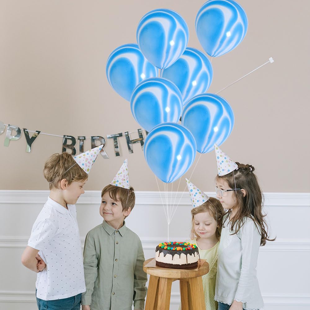 50 Pcs 12 Inch Blue Marble Balloons - Premium Agate Tie-Dyed Latex Balloons for Birthday Party, Wedding, Baby Shower & Festival Decorations - Elegant Lavender & Blue Party Decor for Indoor & Outdoor Events