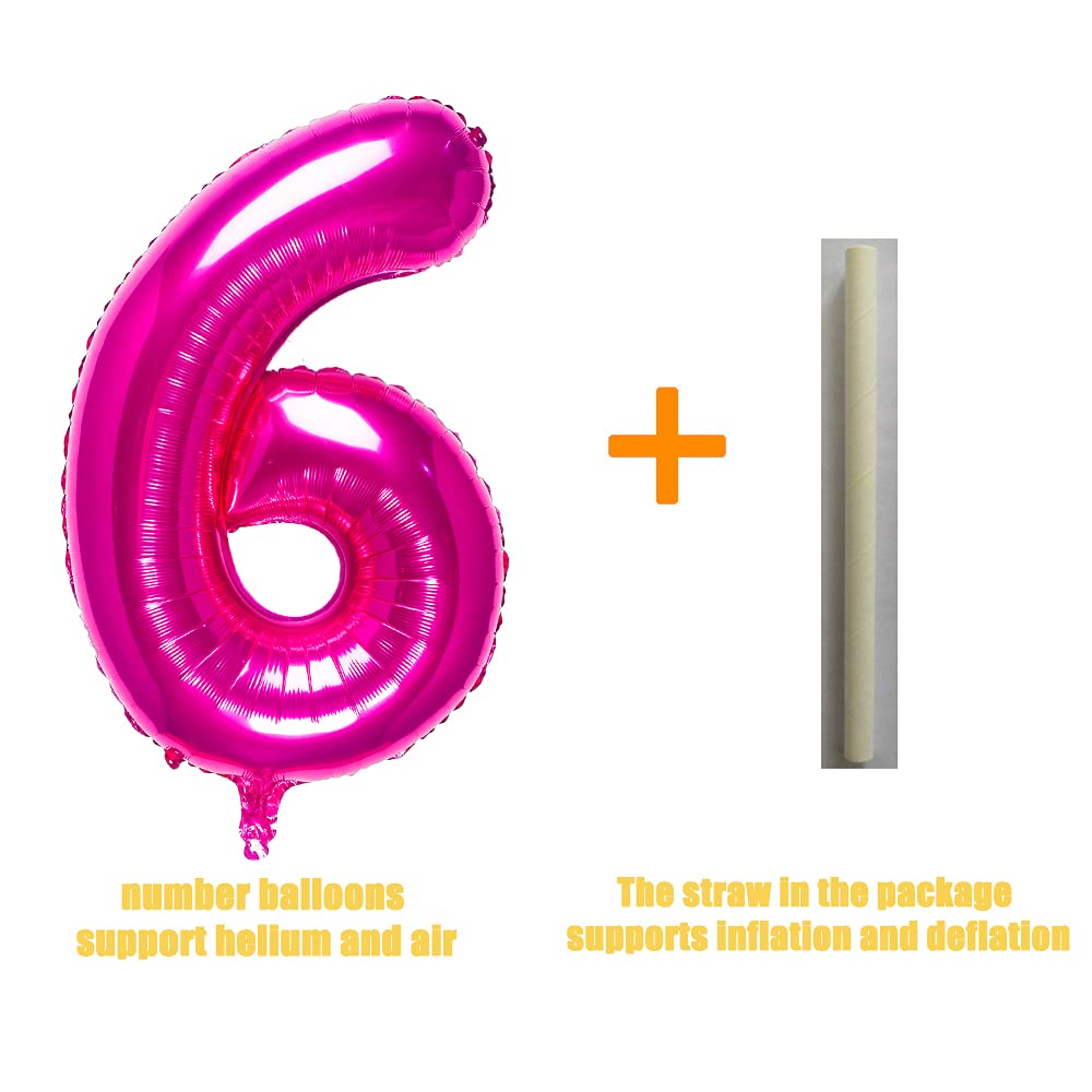 32 Inch Pink Number 6 Foil Balloon - Birthday Party Decoration Supplies for Girls, Baby Showers, Gender Reveals & Anniversary Celebrations - Perfect for Photo Backdrops, Cake Toppers & Event Decor